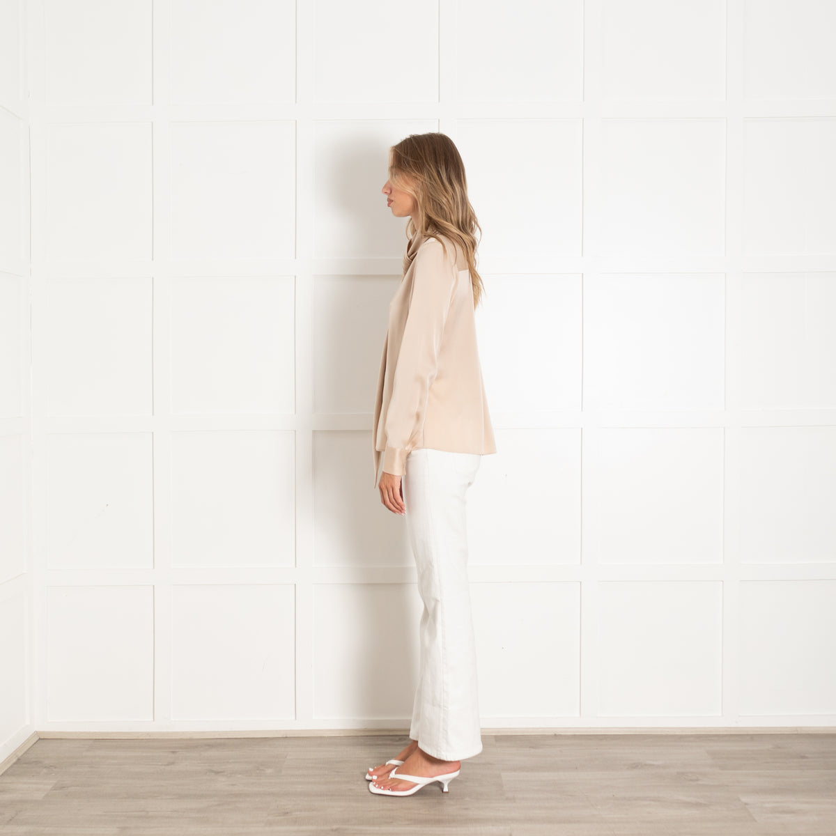 Boss Beige Silk Blend Neck Tie Blouse