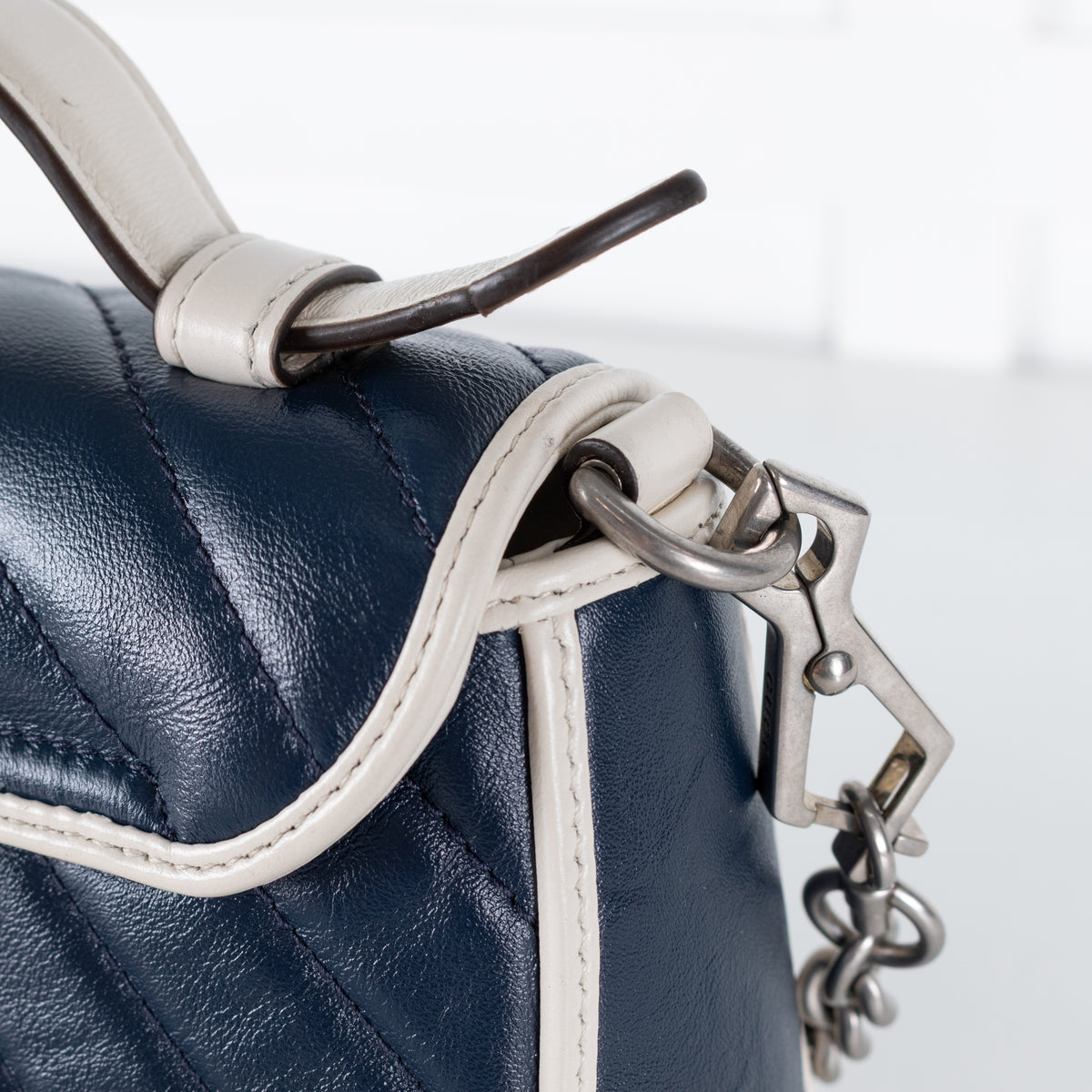 Gucci Navy White GG Marmont Shoulder Bag