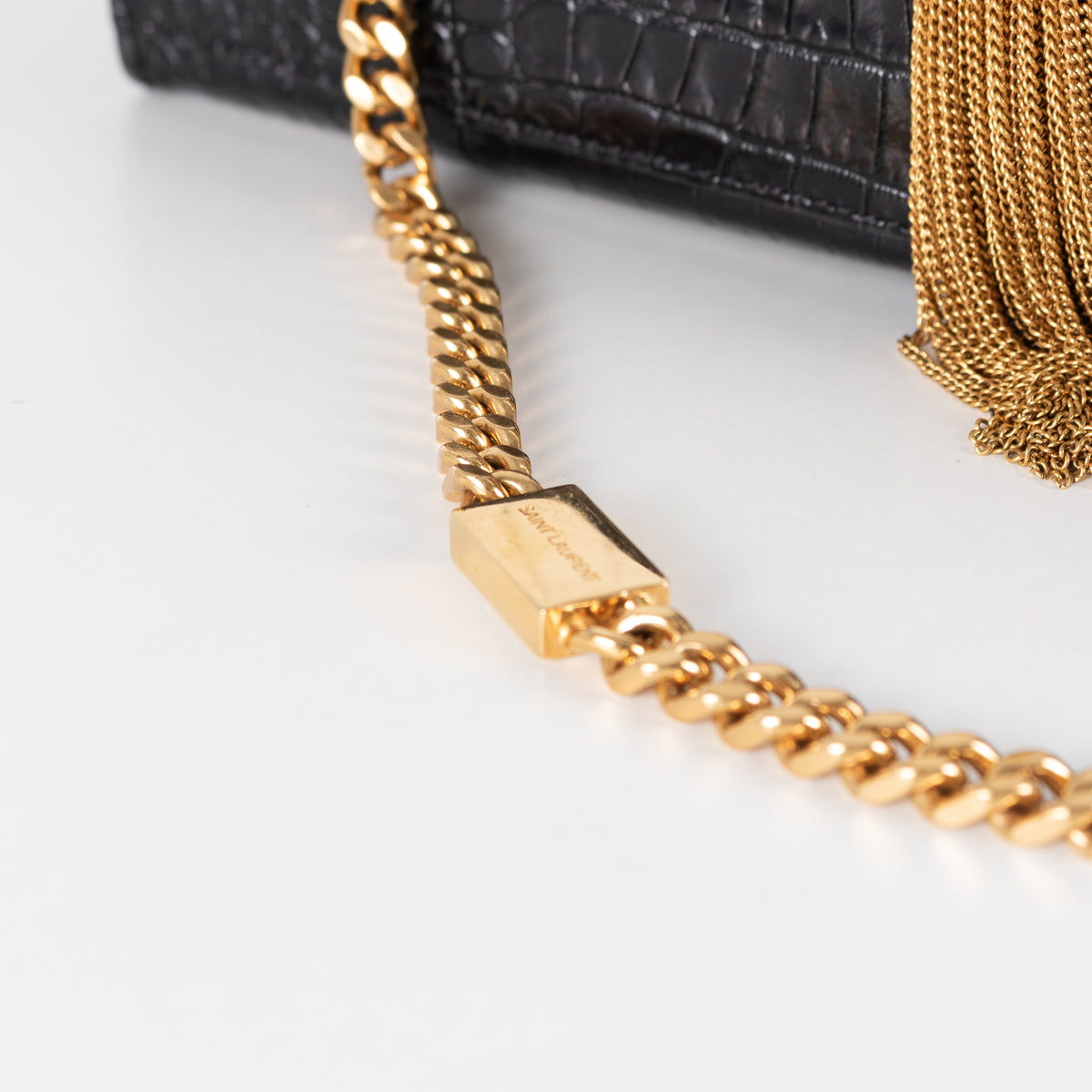 Saint Laurent Brown Croc Effect Shoulder Bag