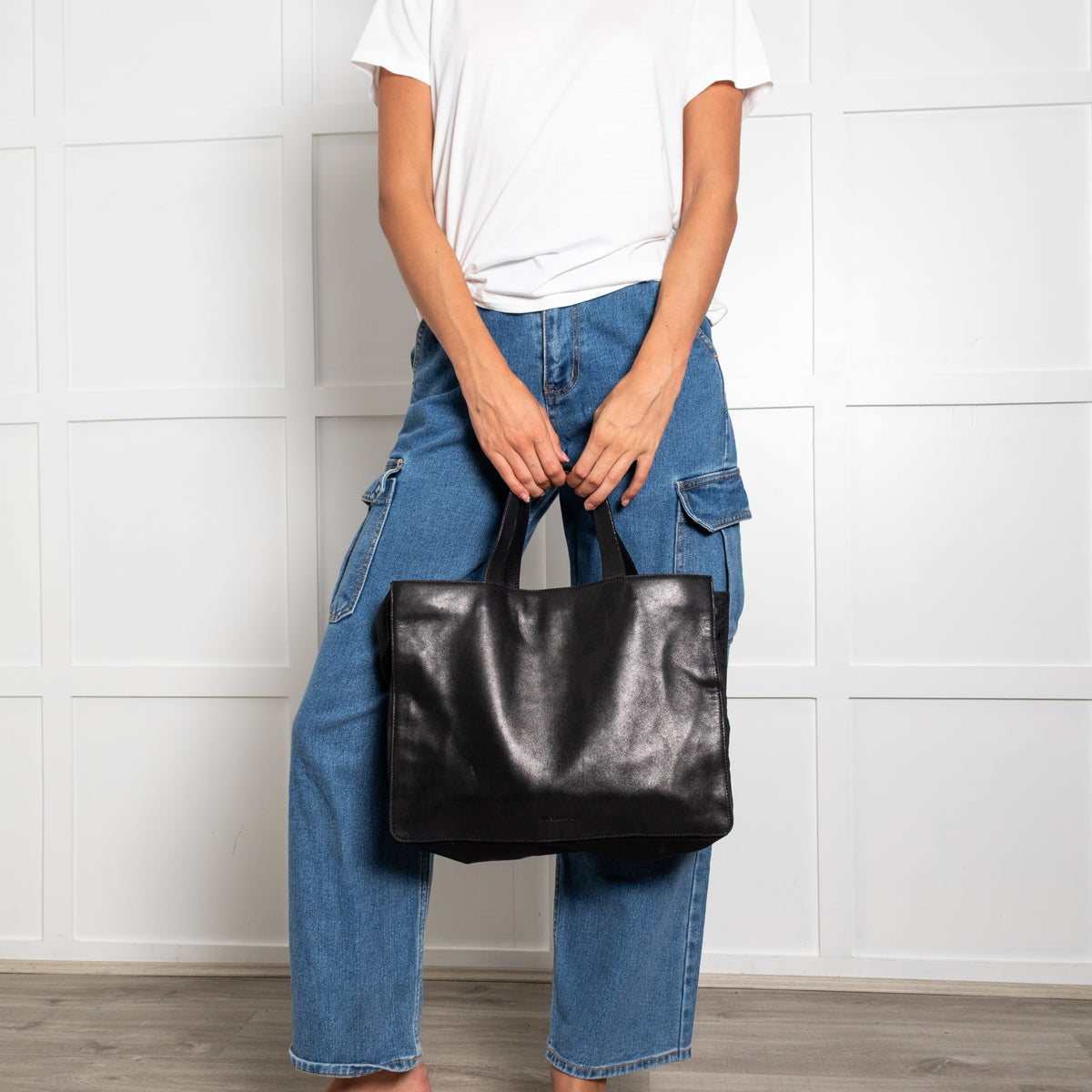 Jil Sander Black Leather Nylon Tote Bag