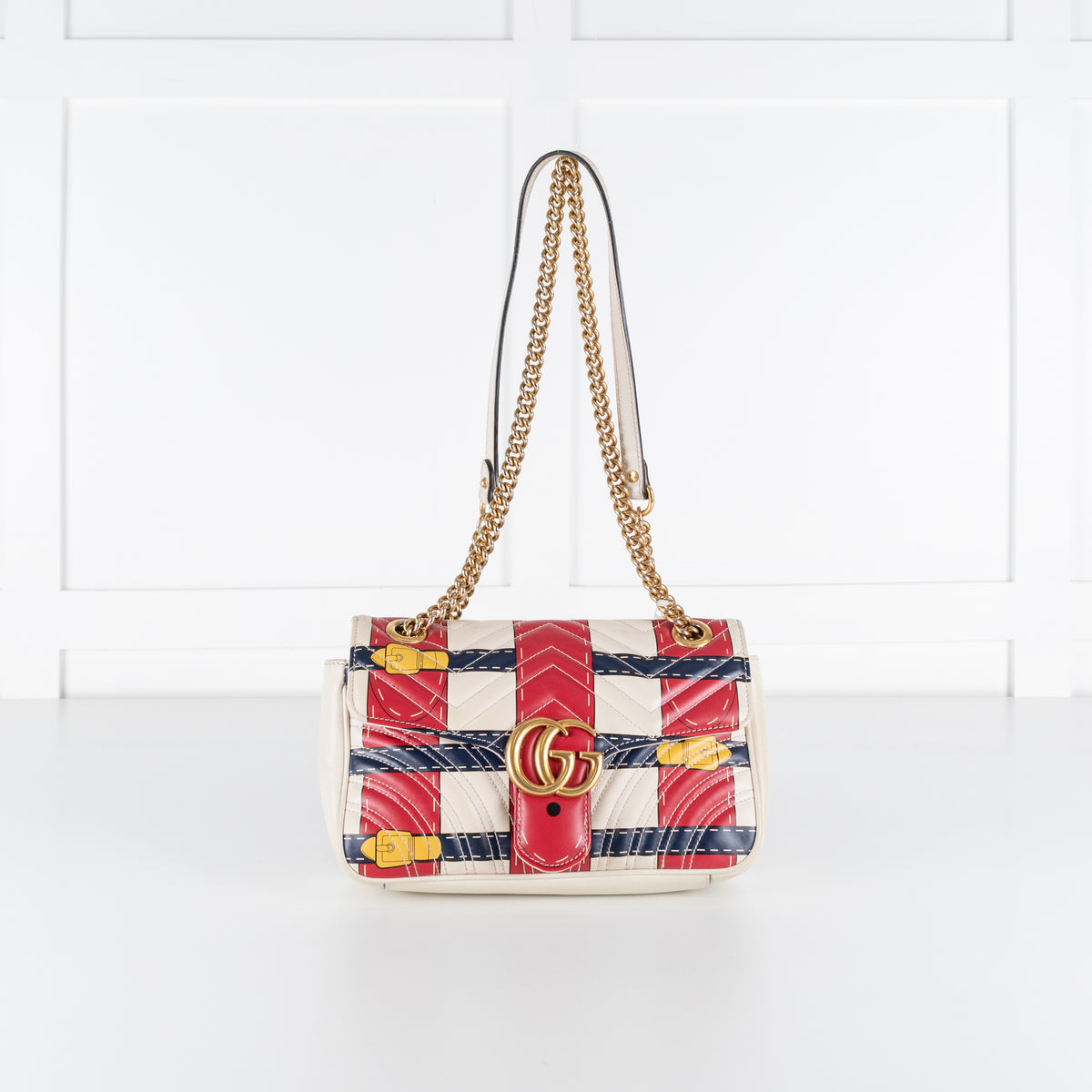 Gucci Cream with Red Blue Yellow Marmont Quilted Flap Shoulder Bag