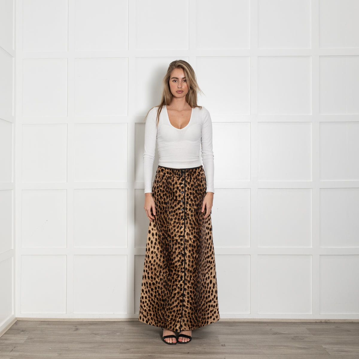 Wiggy Kit Brown Cheetah Print Velvet Quilted Maxi Skirt
