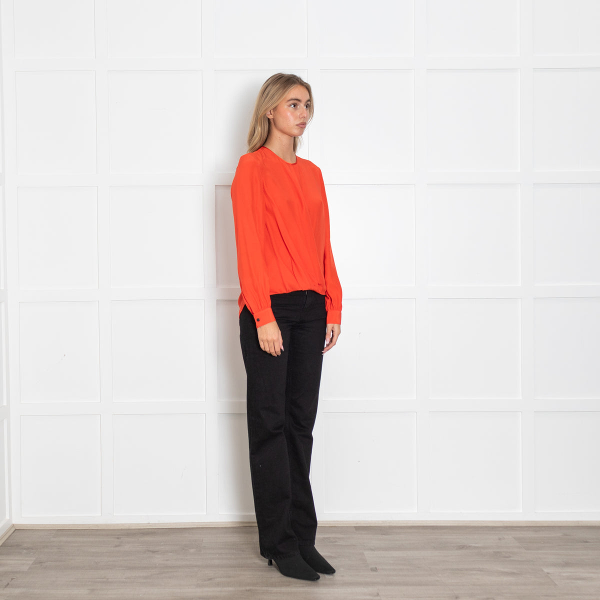 Rag & Bone Red Draped Long Sleeve Blouse