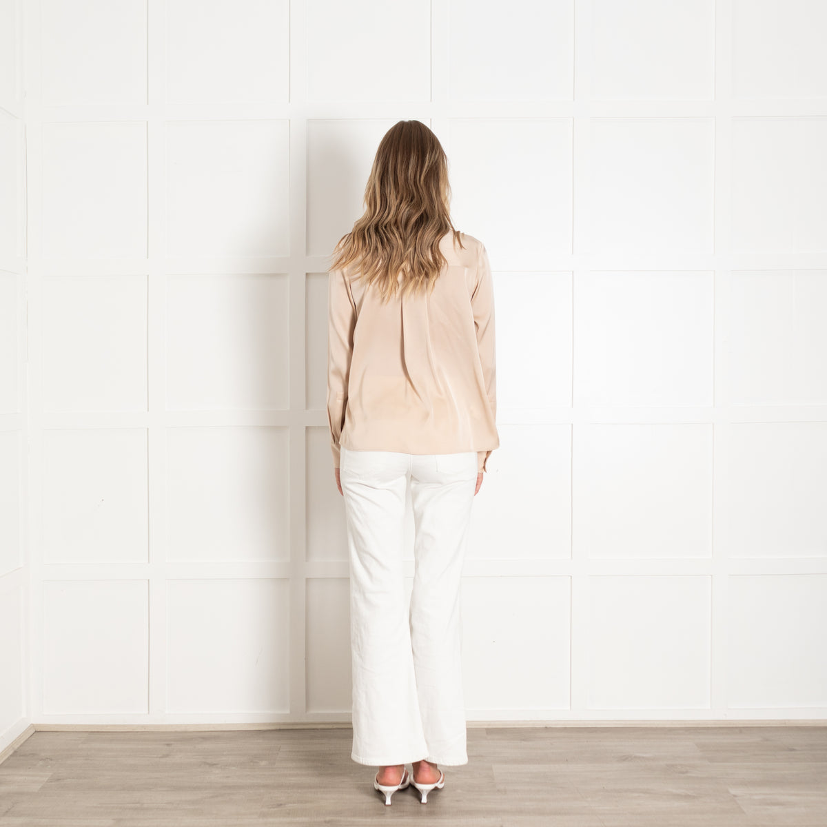 Boss Beige Silk Blend Neck Tie Blouse