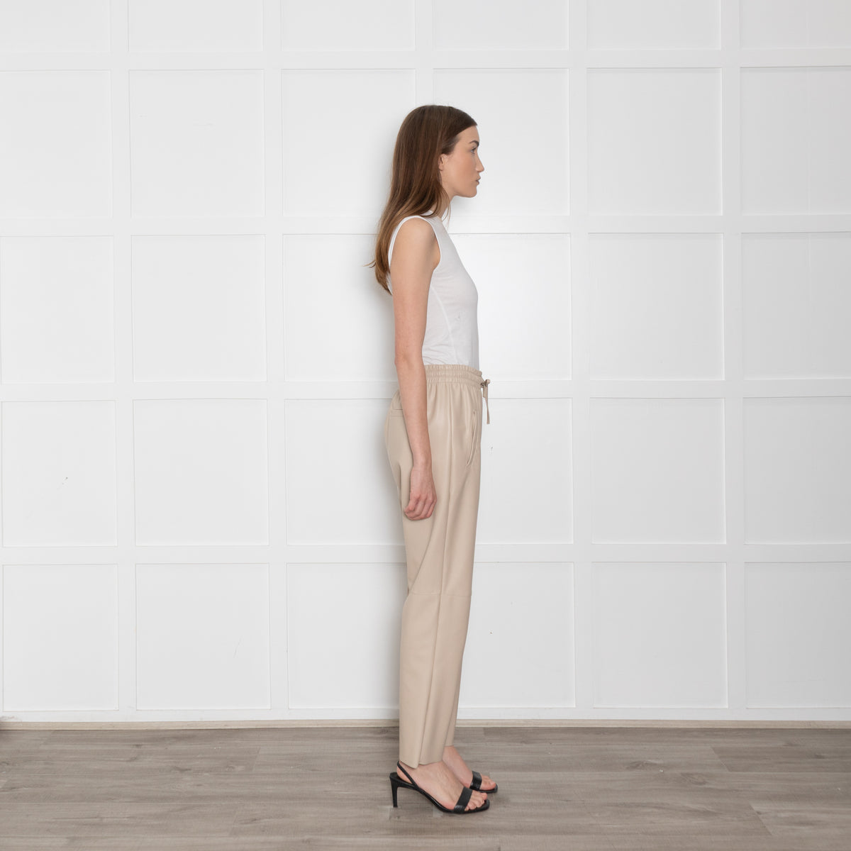 Herzen's Anglegenheit Cream Faux Leather Drawstring Waist Trouser