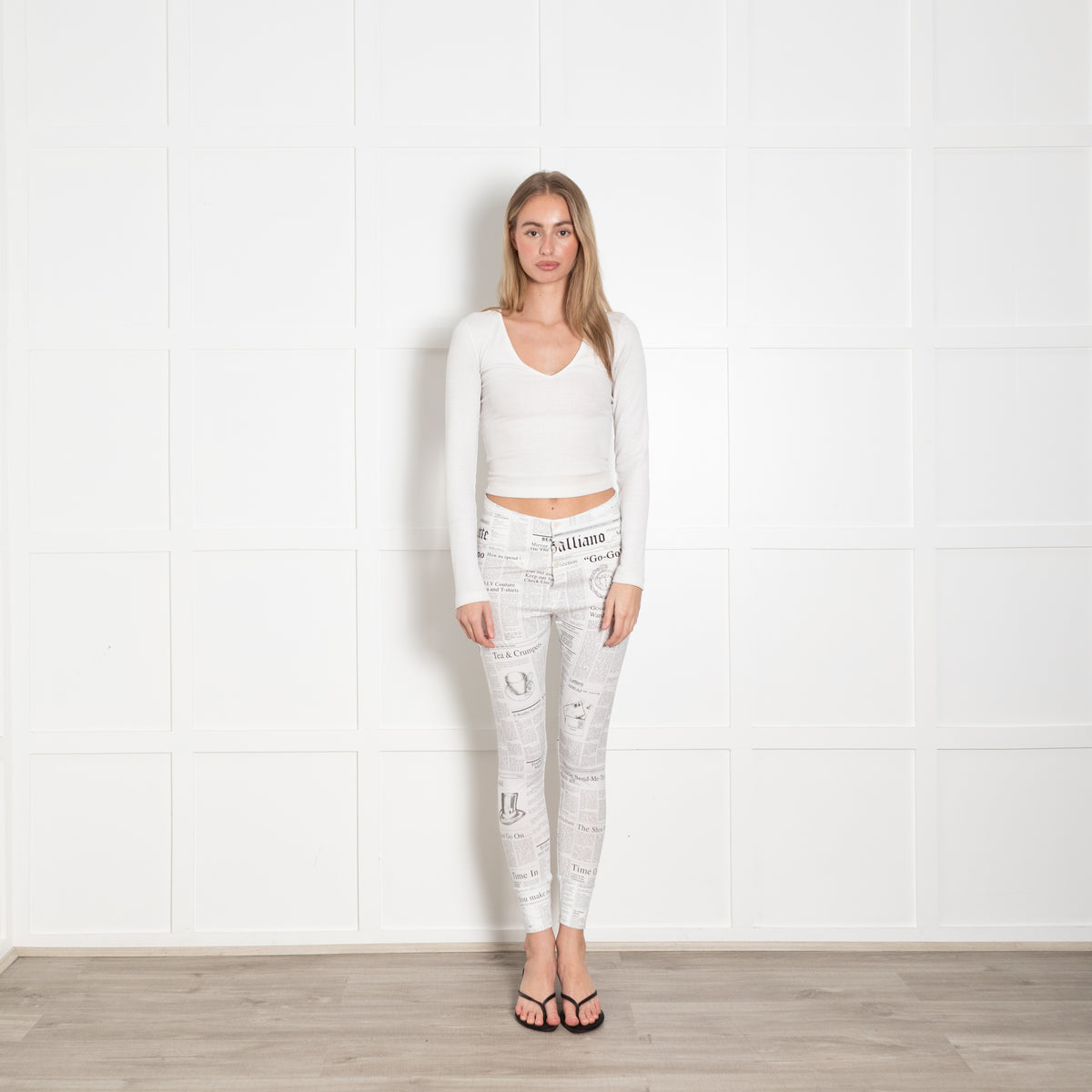 John Galliano White Black Newspaper Print Leggings