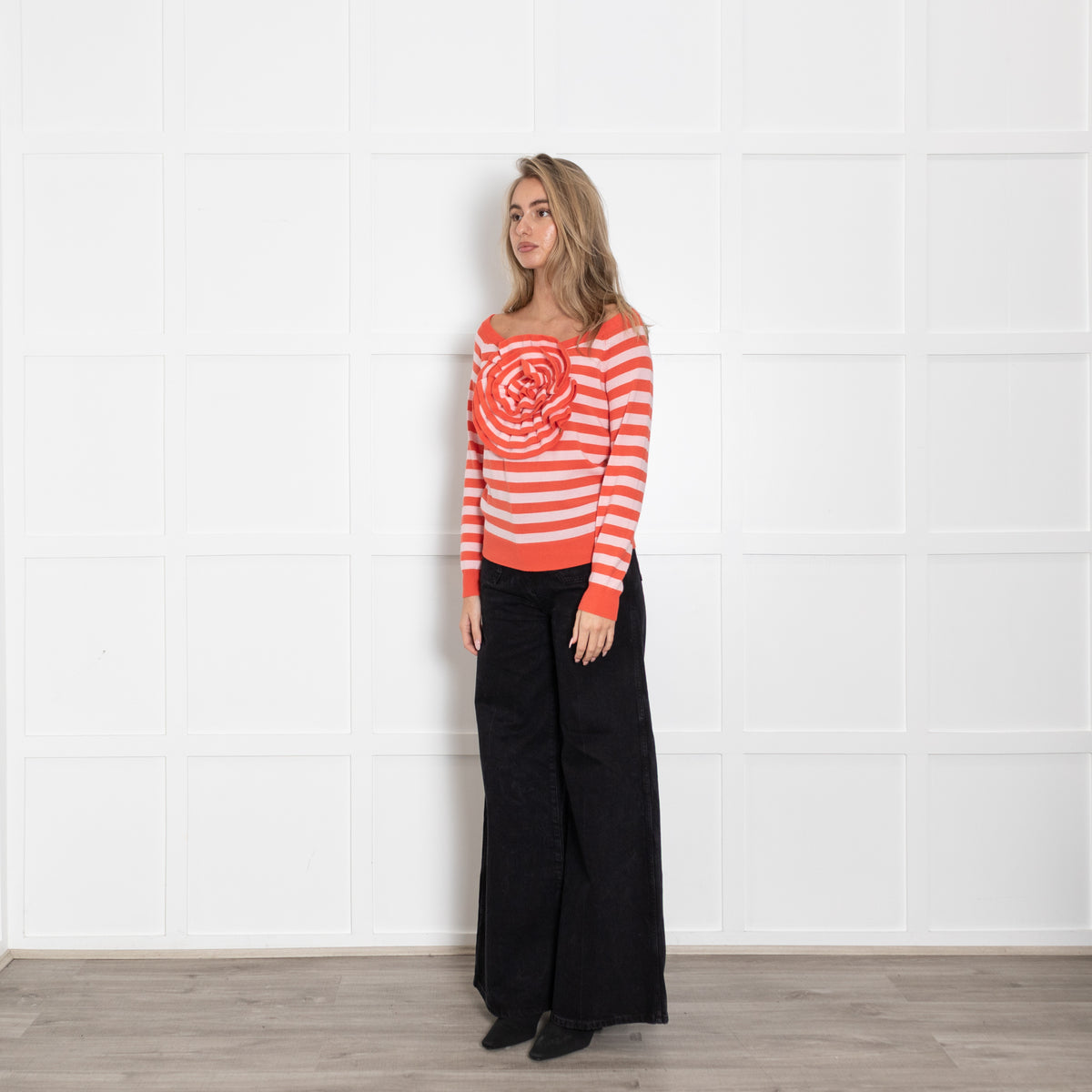 Sonia Rykiel Flower 3D Pink And Coral Stripe Jumper