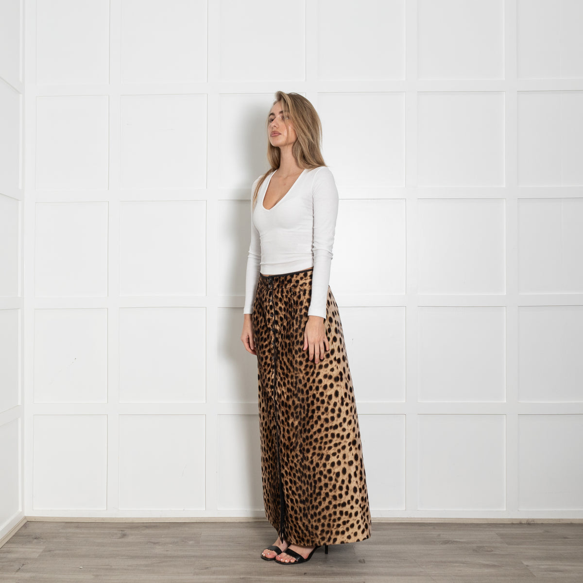 Wiggy Kit Brown Cheetah Print Velvet Quilted Maxi Skirt