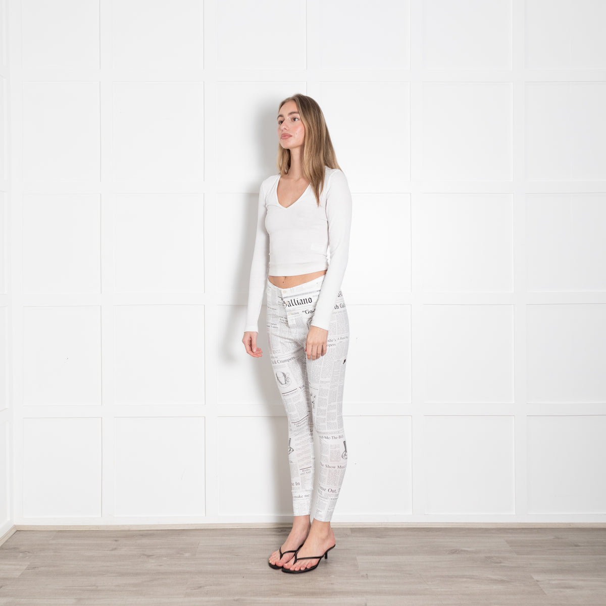 John Galliano White Black Newspaper Print Leggings