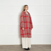 Escada Cream Burgundy Large Hound Tooth Weave Wool Blend Coat