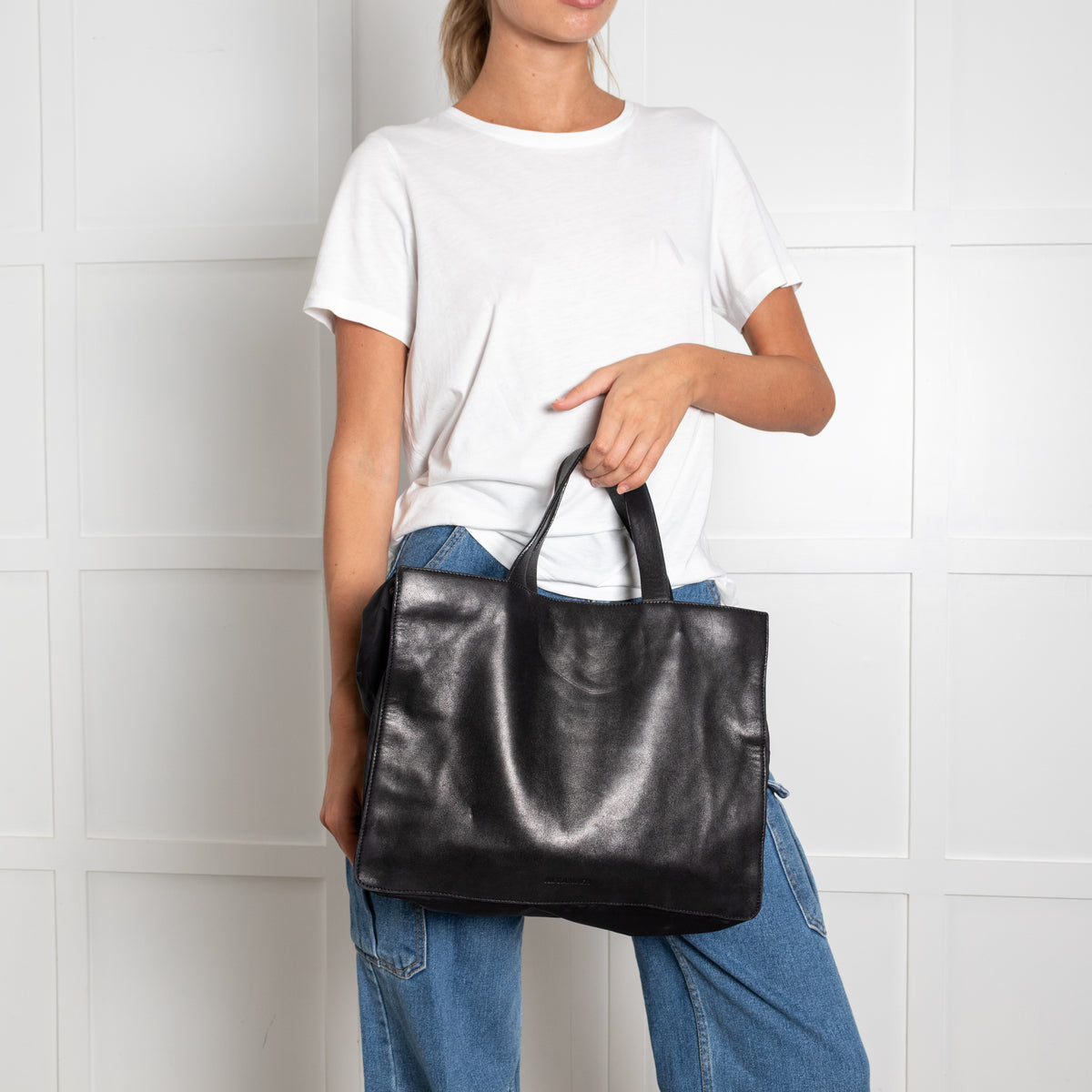 Jil Sander Black Leather Nylon Tote Bag