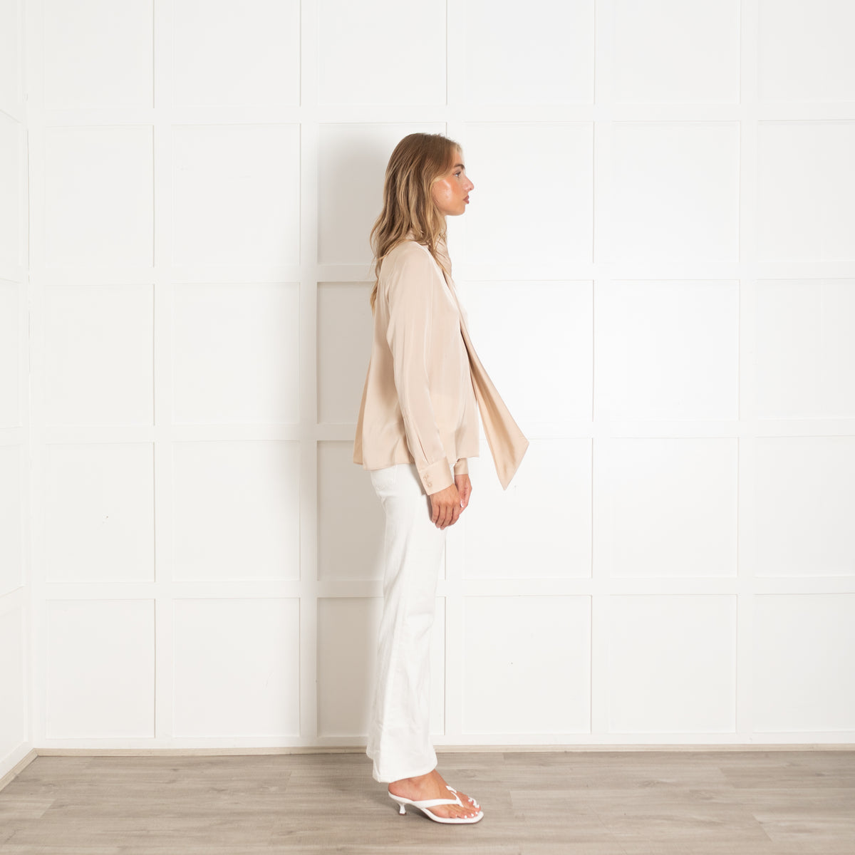 Boss Beige Silk Blend Neck Tie Blouse