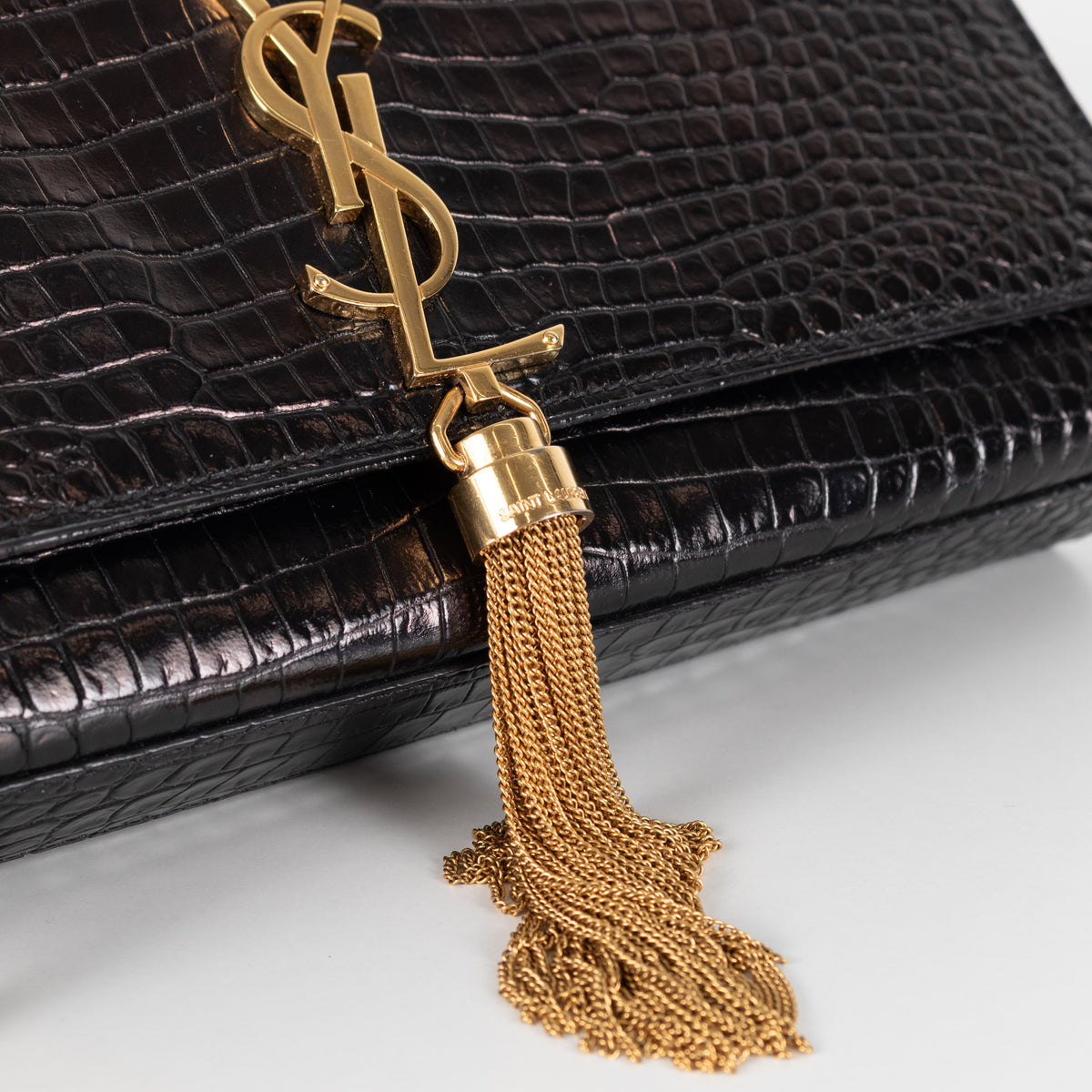 Saint Laurent Brown Croc Effect Shoulder Bag
