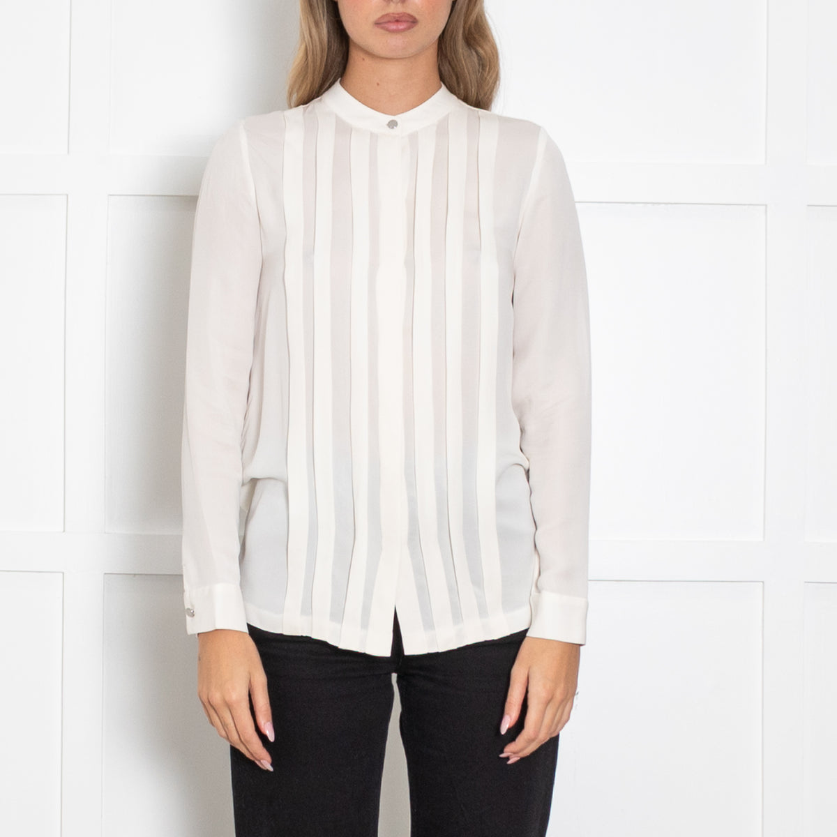 Michael Michael Kors Cream Silk Pin Stuck Front Blouse