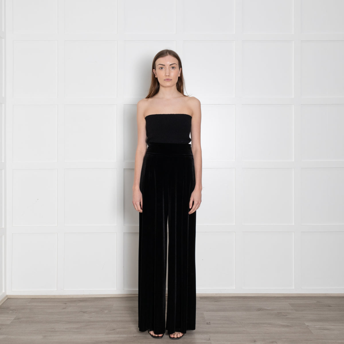 Loretta Caponi Velvet Black Shimmery Flared Trousers