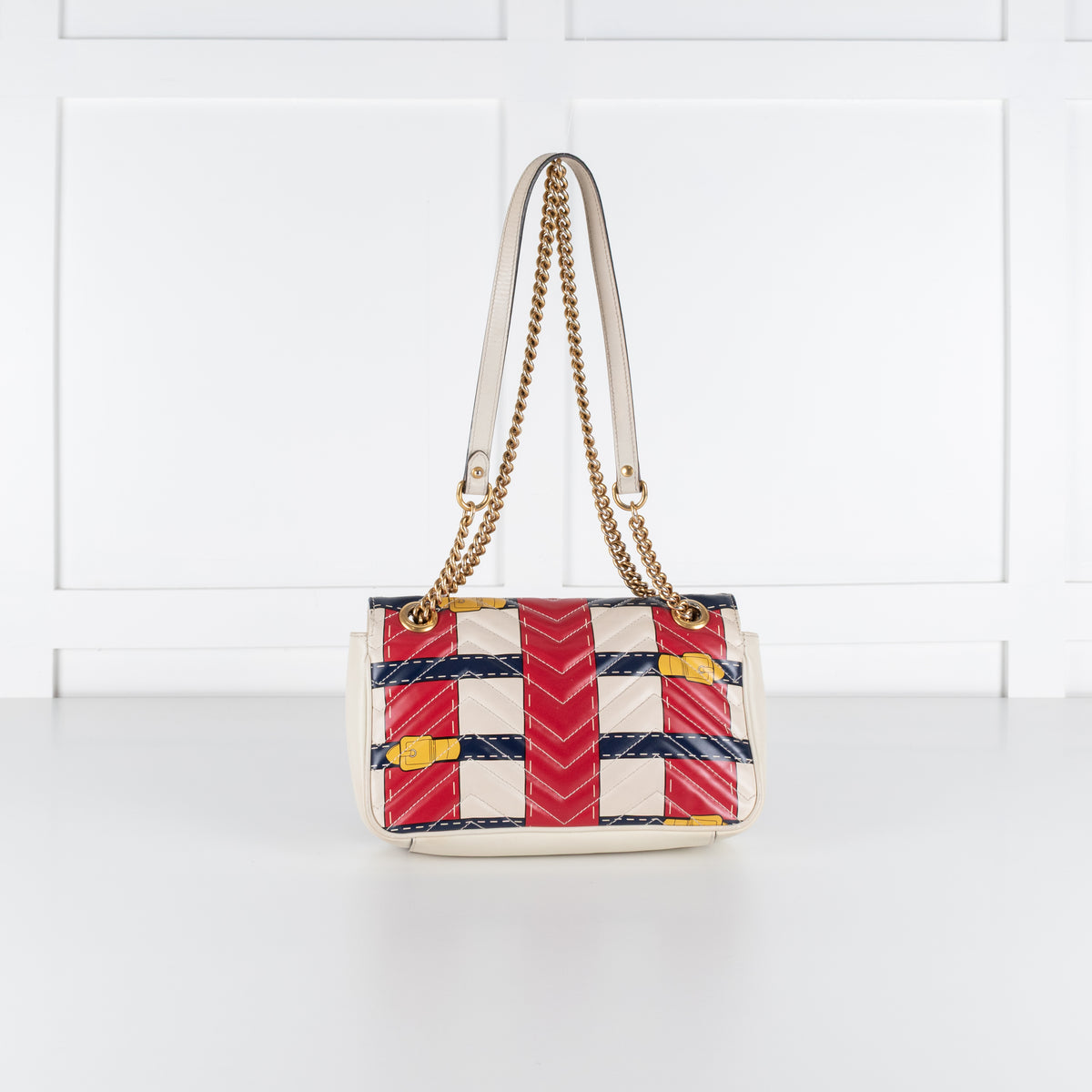 Gucci Cream with Red Blue Yellow Marmont Quilted Flap Shoulder Bag
