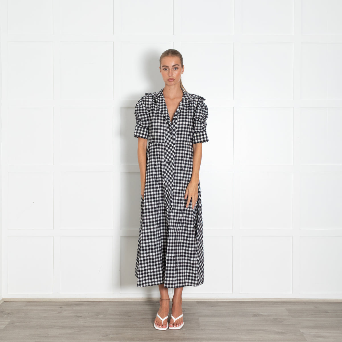 Thierry Colson Black White Gingham Short Sleeve Dress