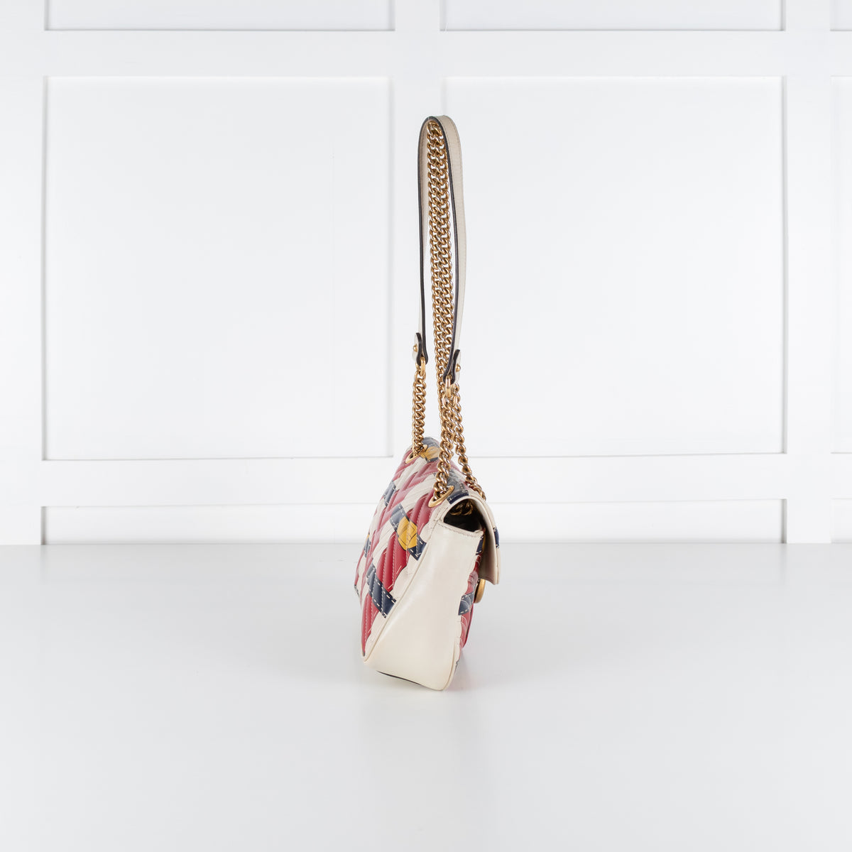 Gucci Cream with Red Blue Yellow Marmont Quilted Flap Shoulder Bag