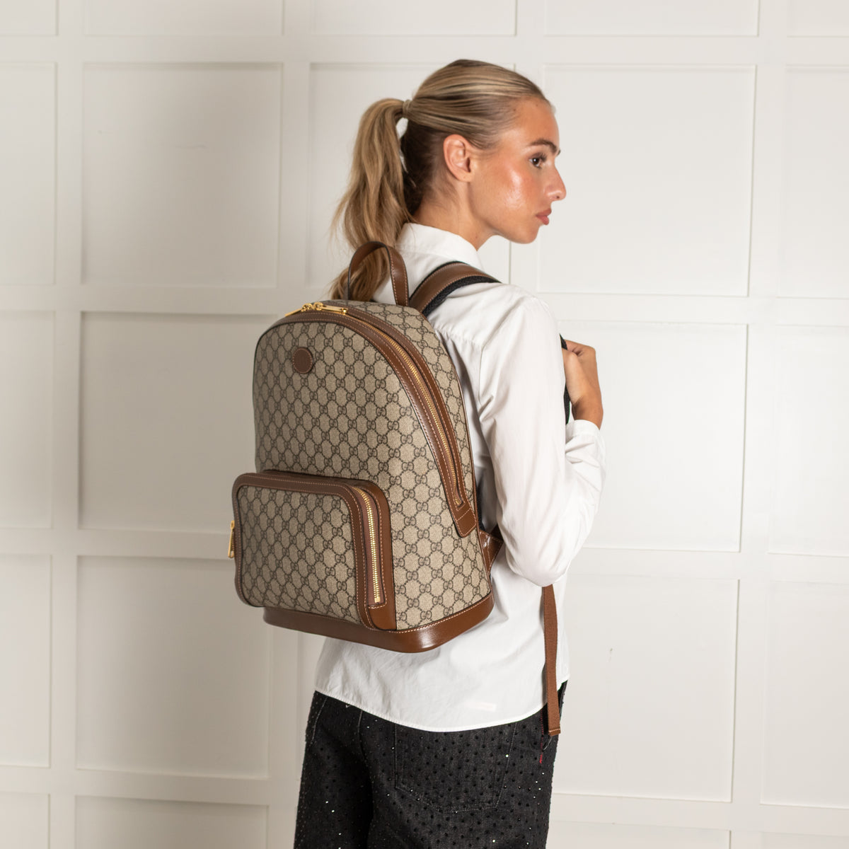 Gucci Beige GG Supreme Monogrammed Backpack
