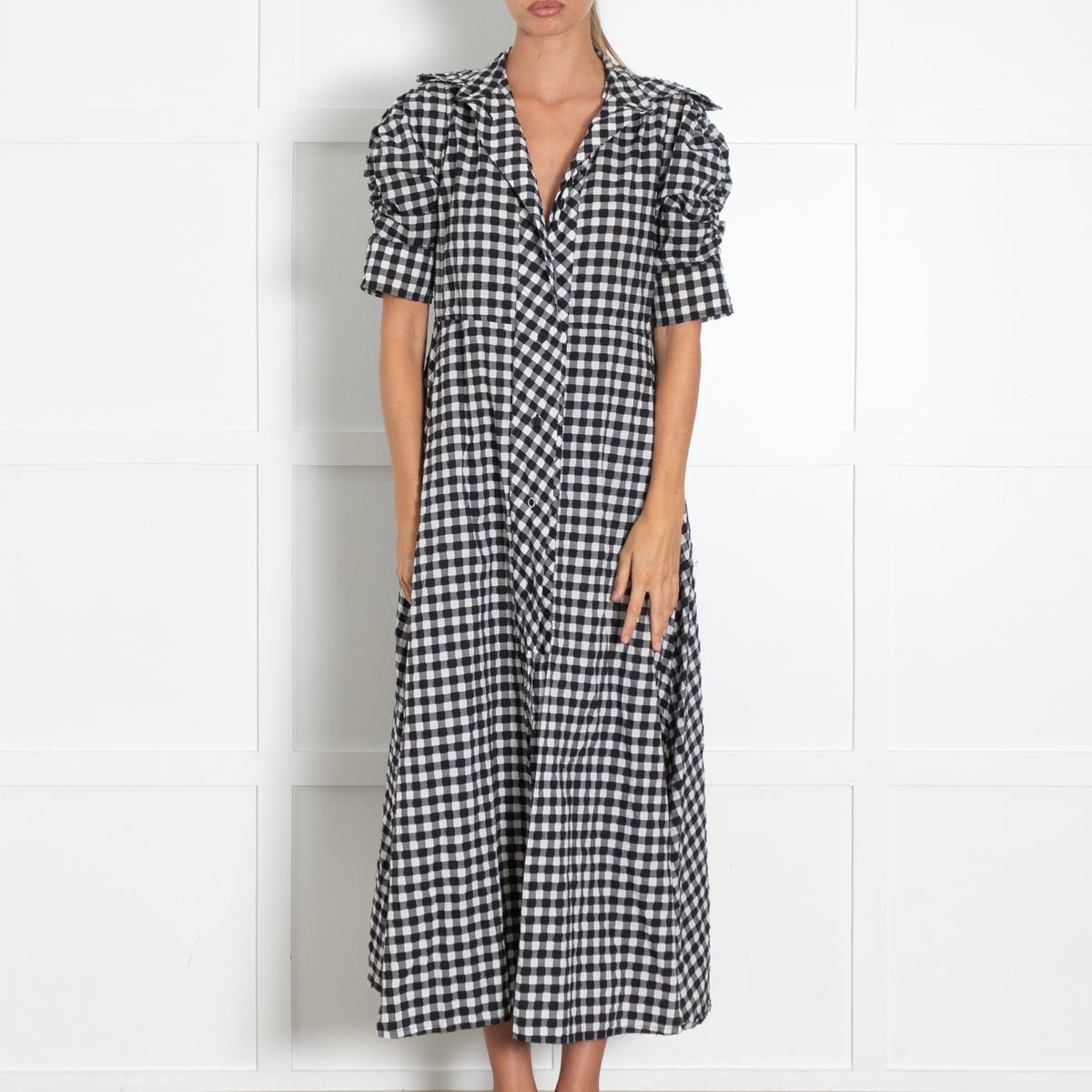 Thierry Colson Black White Gingham Short Sleeve Dress