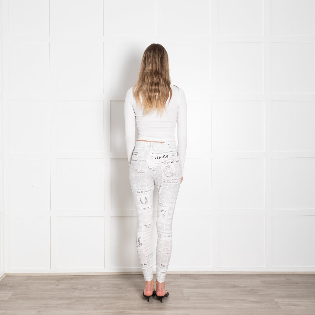 John Galliano White Black Newspaper Print Leggings