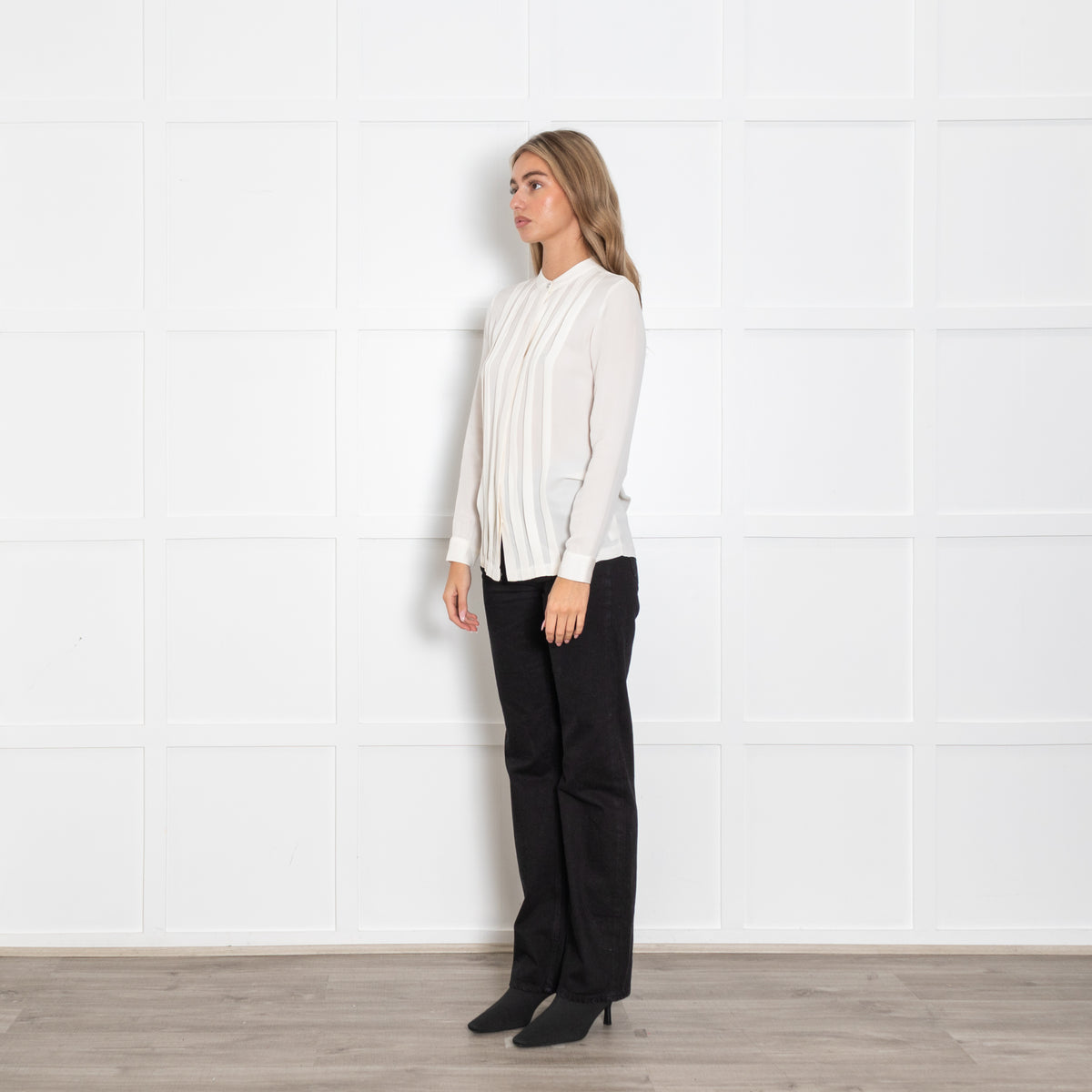 Michael Michael Kors Cream Silk Pin Stuck Front Blouse