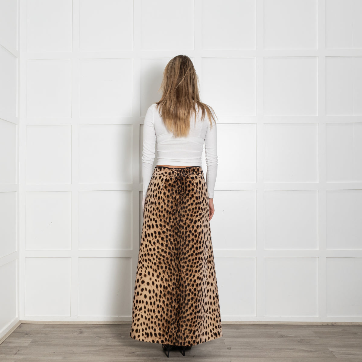 Wiggy Kit Brown Cheetah Print Velvet Quilted Maxi Skirt