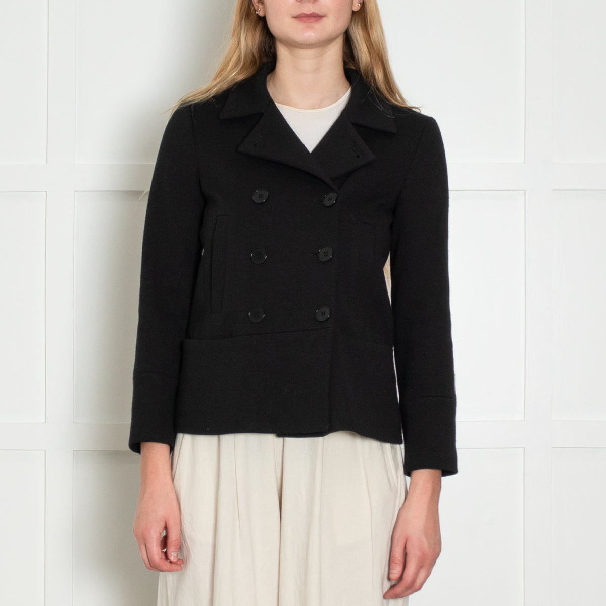 Theory Black Knit Double Breasted Jacket