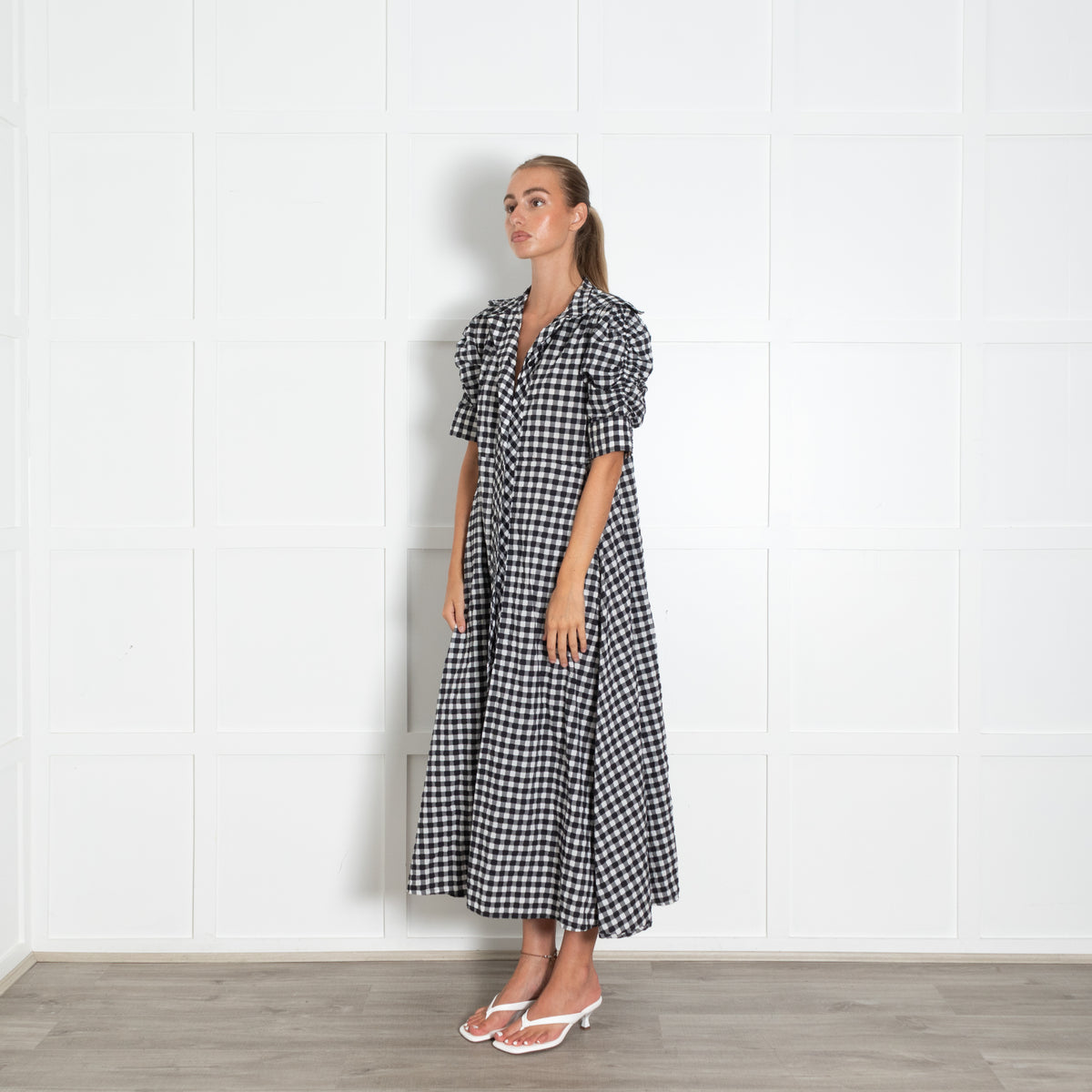 Thierry Colson Black White Gingham Short Sleeve Dress