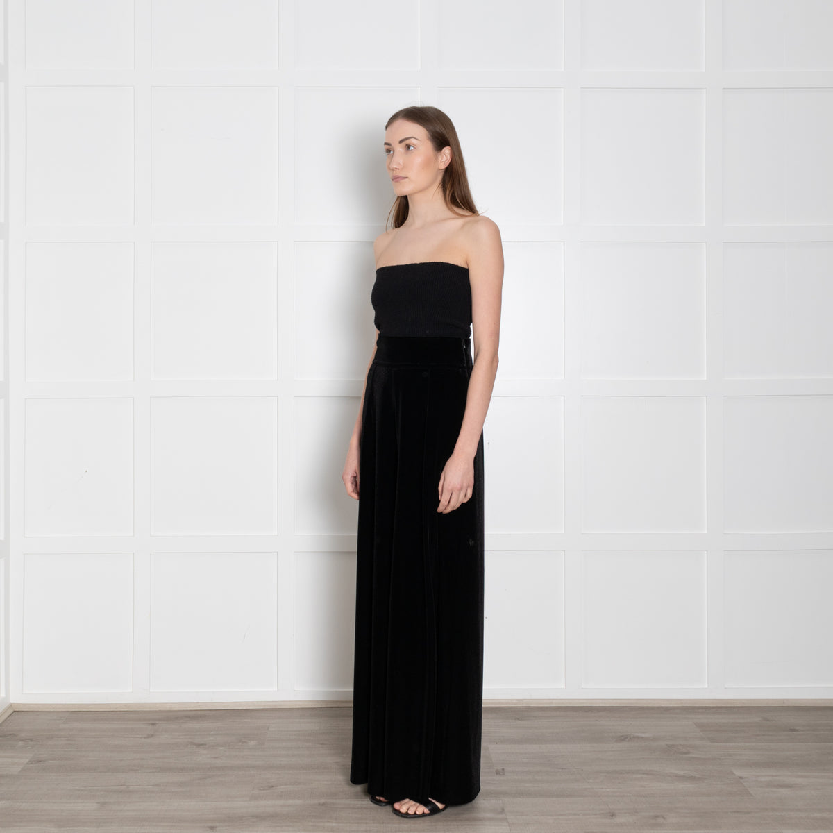 Loretta Caponi Velvet Black Shimmery Flared Trousers