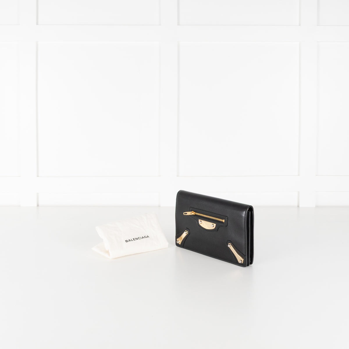 Balenciaga Black Leather Giant Metal Wallet on Chain