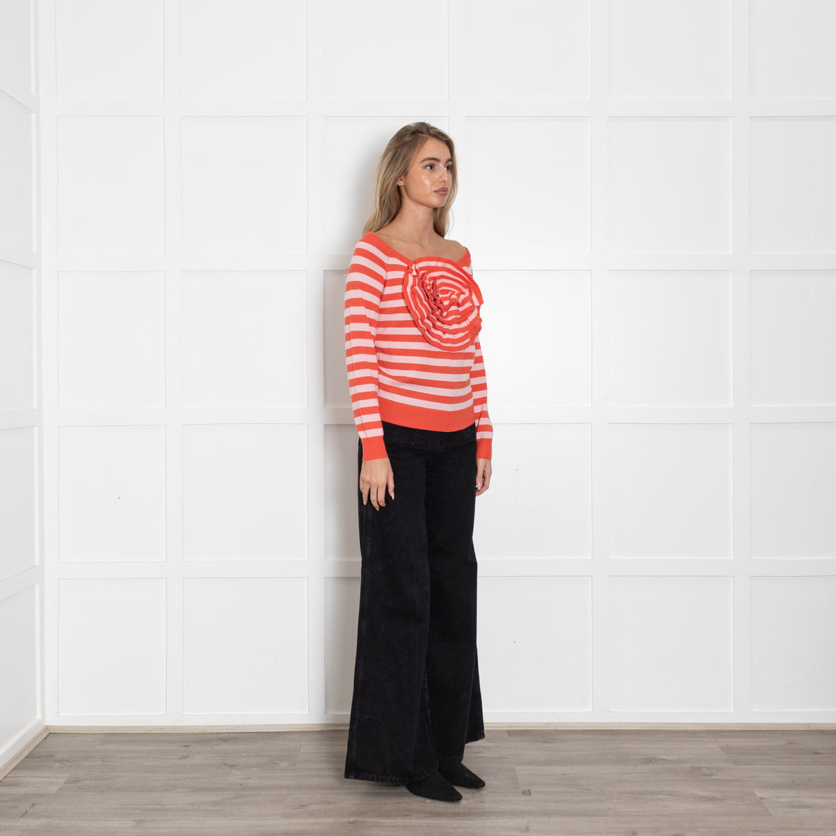 Sonia Rykiel Flower 3D Pink And Coral Stripe Jumper