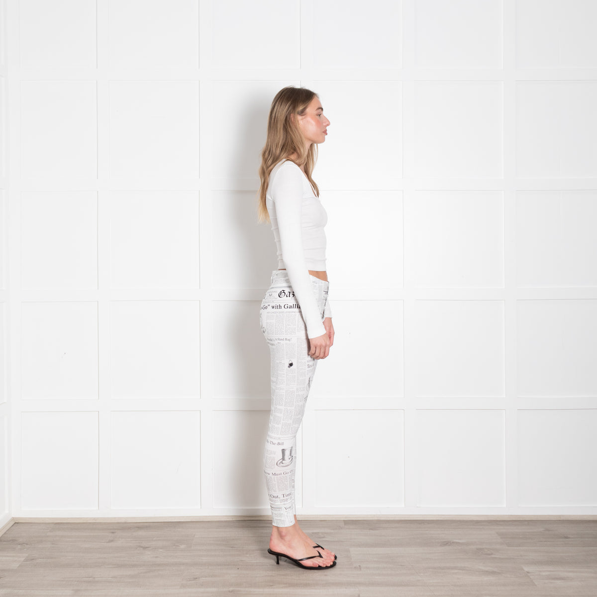 John Galliano White Black Newspaper Print Leggings