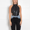 KHY Black Faux Leather Biker Style Halter Top