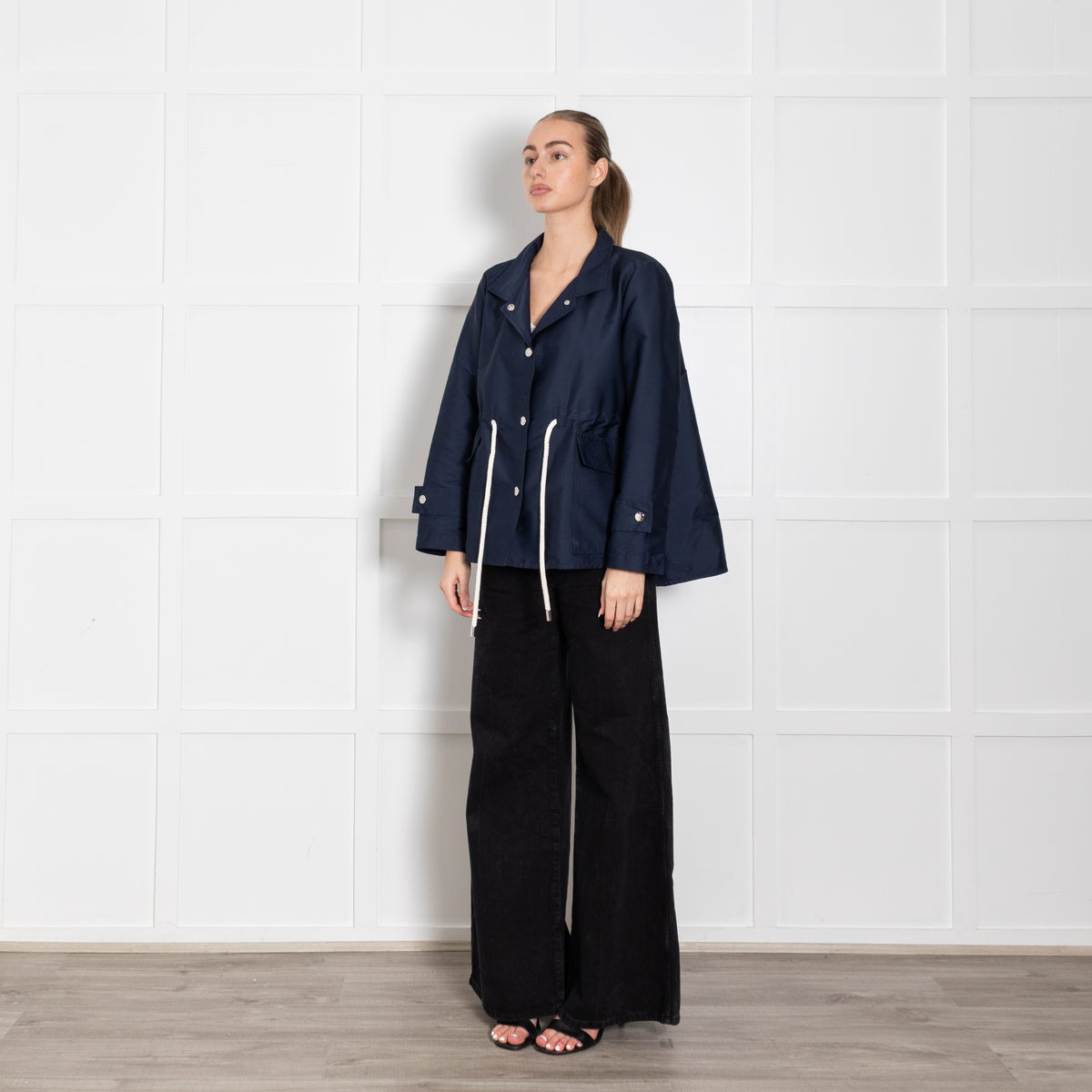 CH Carolina Herrera Navy Oversized White Rope Detail Jacket