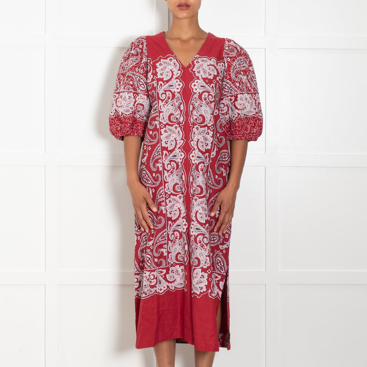 Sea New York Red Paisley Puff Sleeve Dress