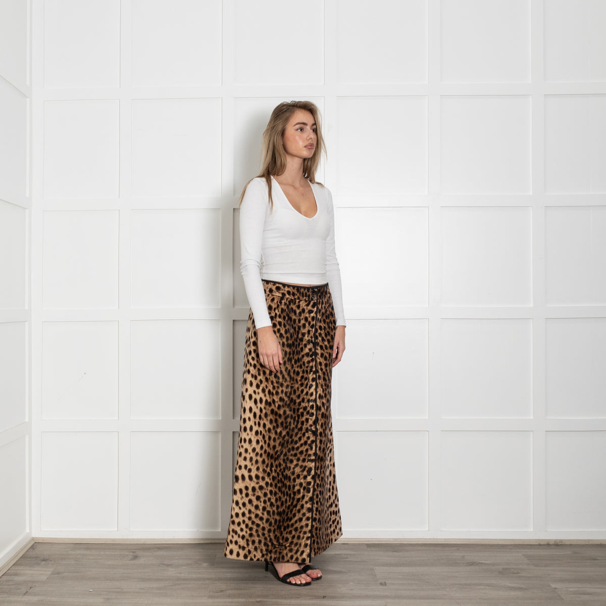 Wiggy Kit Brown Cheetah Print Velvet Quilted Maxi Skirt