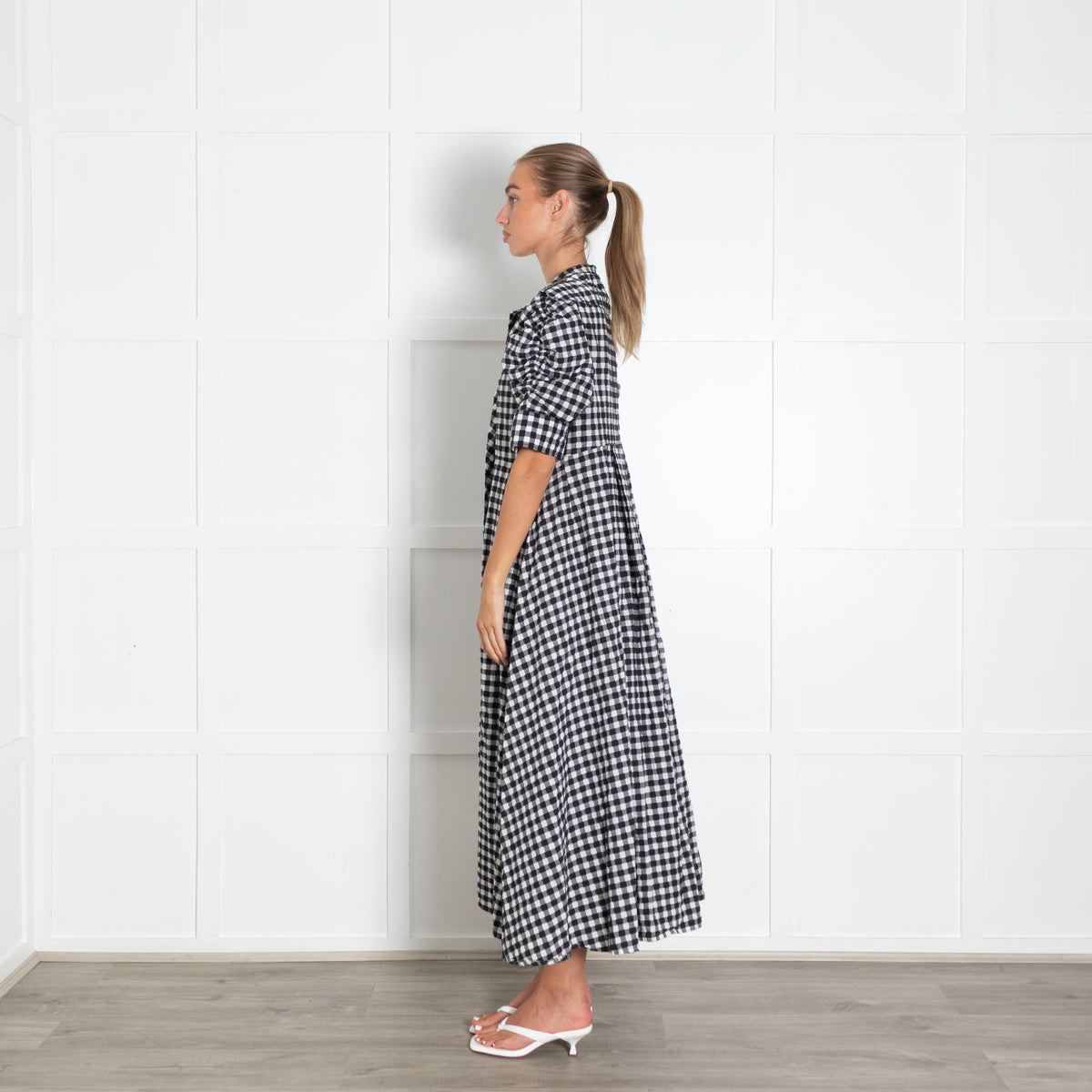 Thierry Colson Black White Gingham Short Sleeve Dress