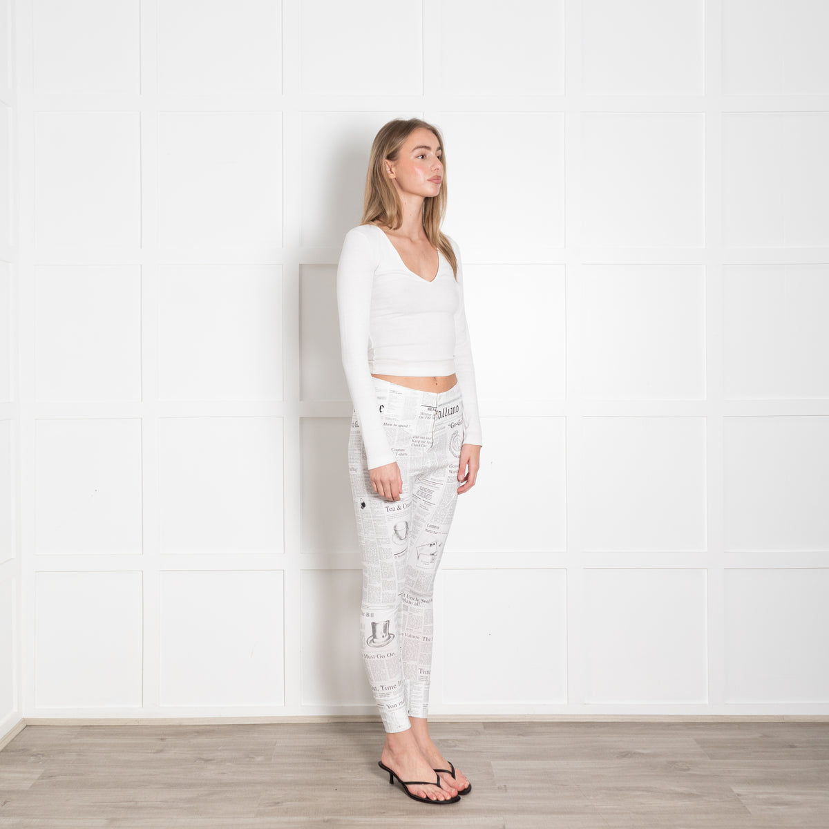 John Galliano White Black Newspaper Print Leggings