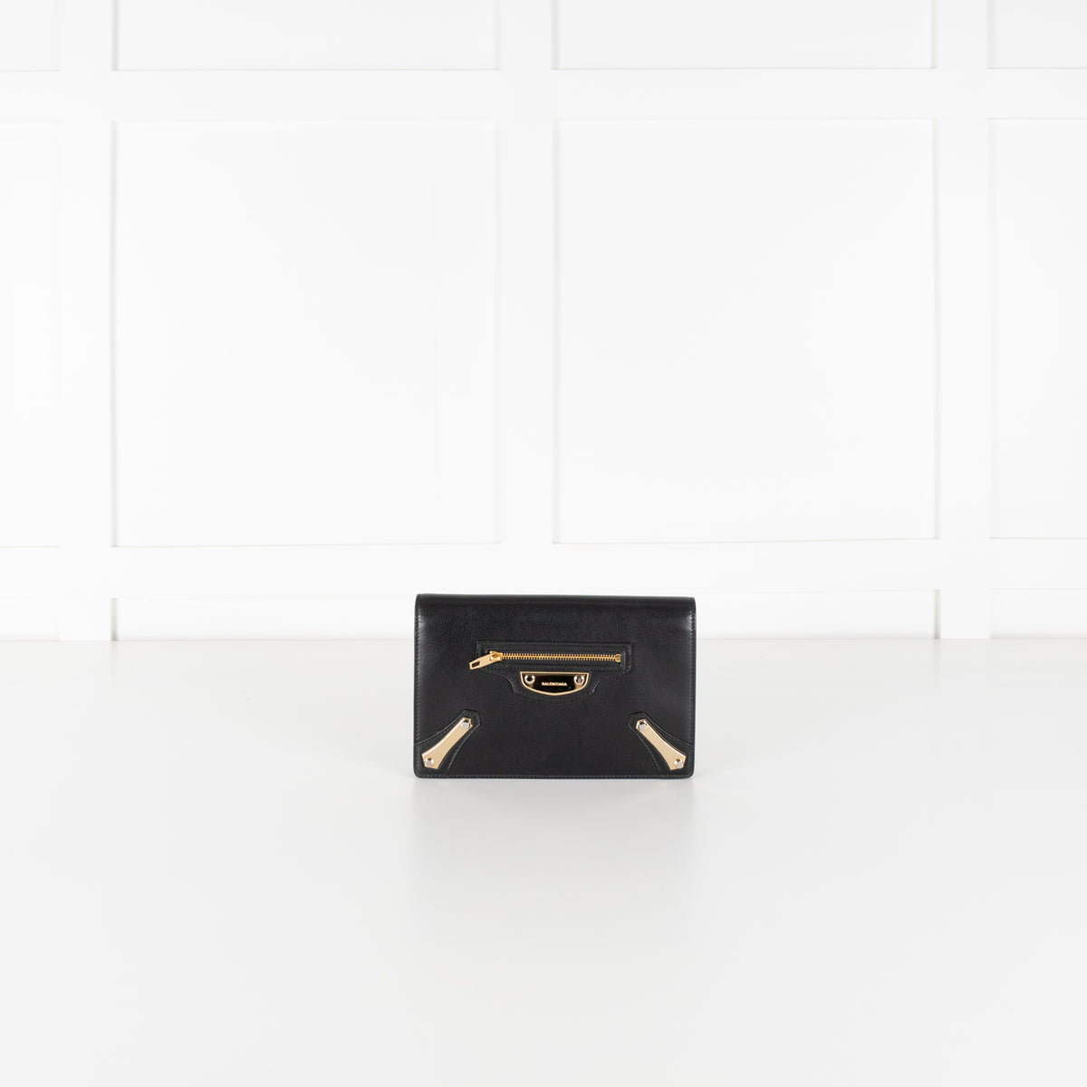 Balenciaga Black Leather Giant Metal Wallet on Chain