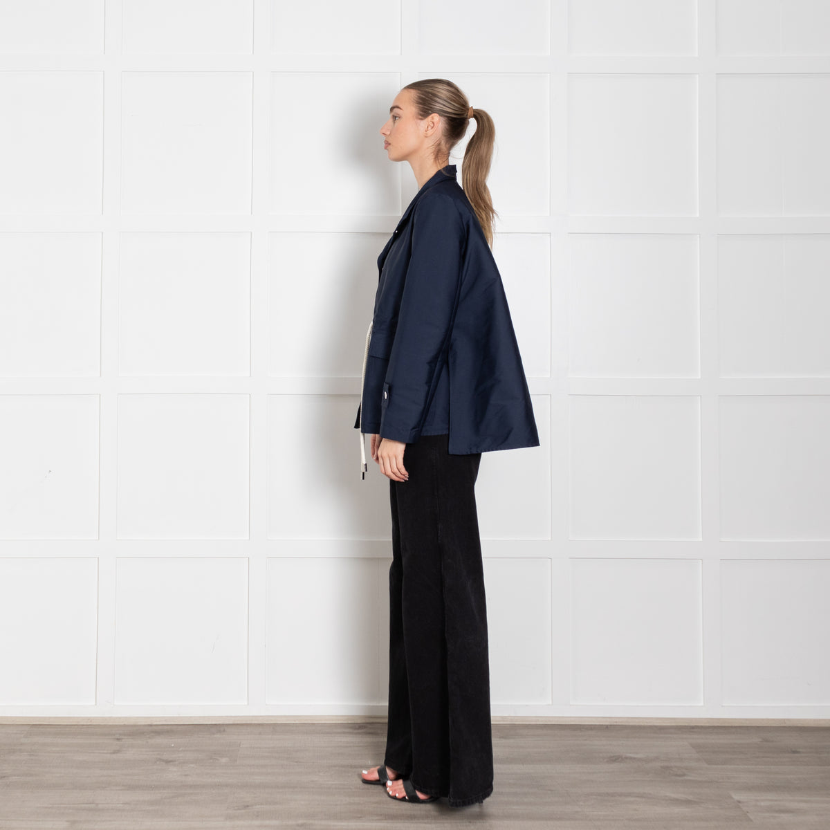 CH Carolina Herrera Navy Oversized White Rope Detail Jacket