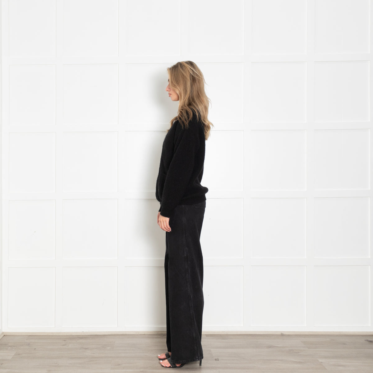 Wyse Black Wool Blend Front Pocket Cardigan