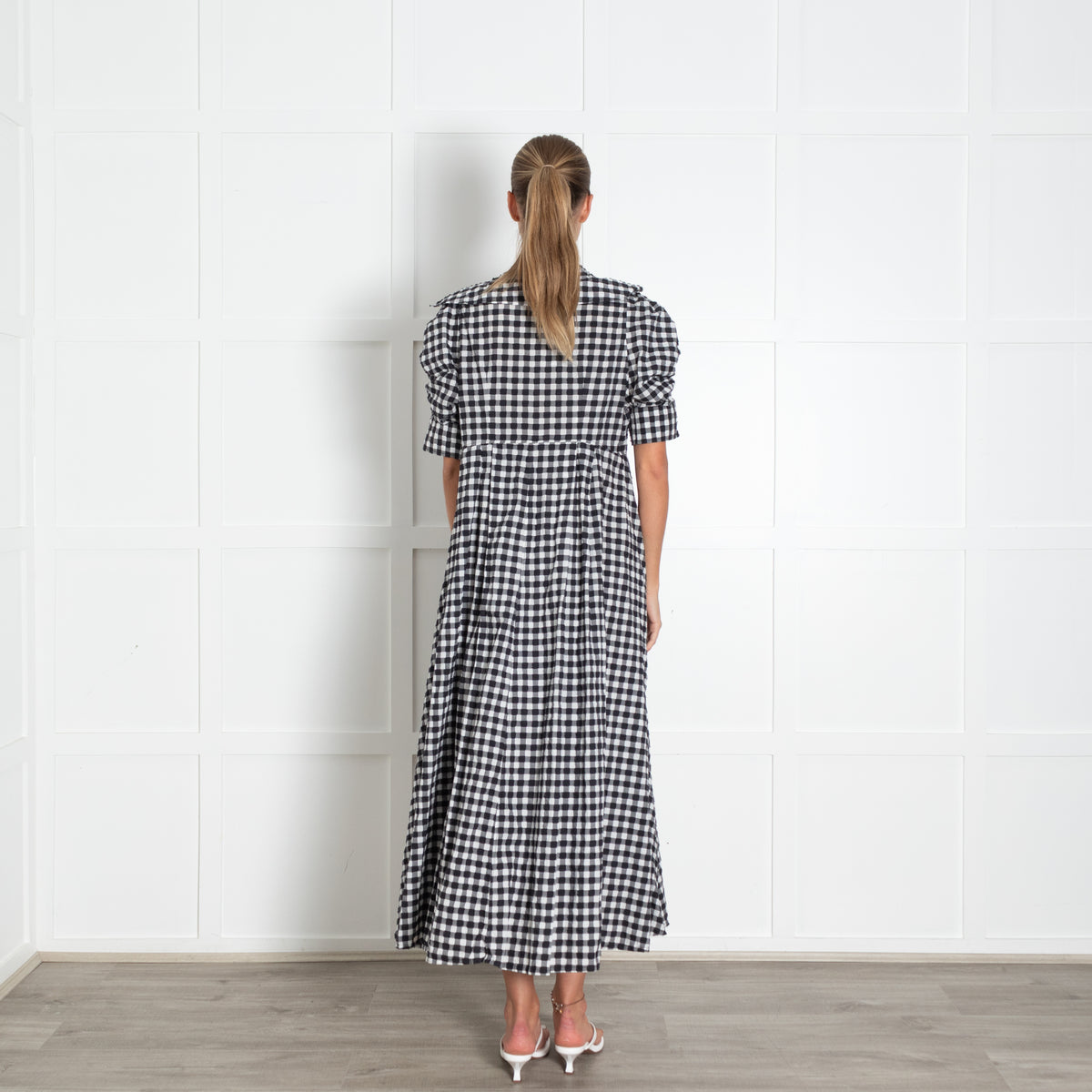 Thierry Colson Black White Gingham Short Sleeve Dress