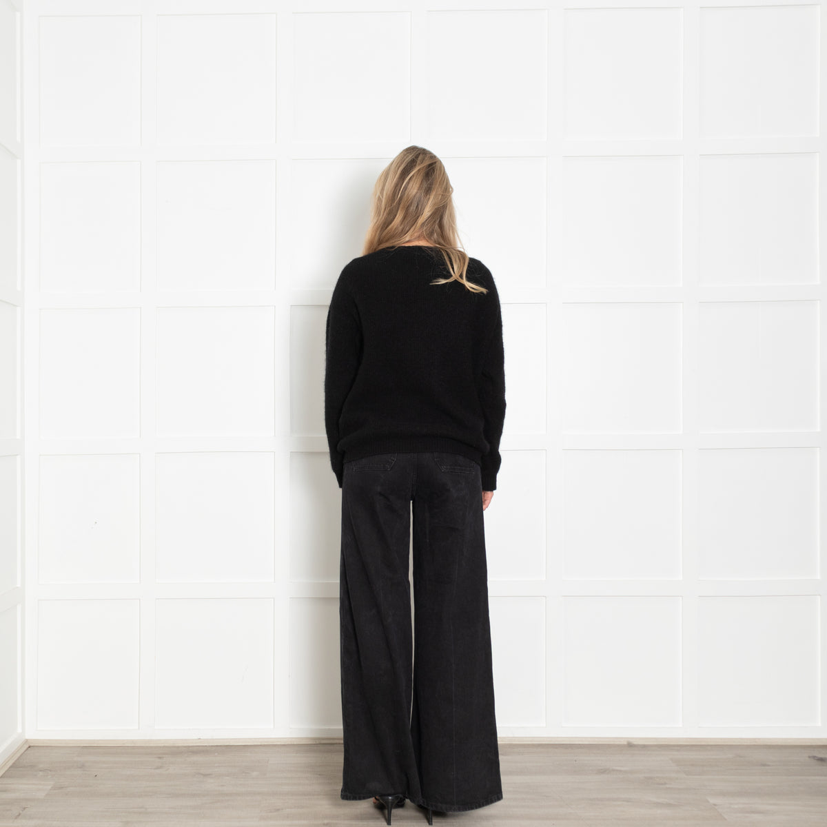 Wyse Black Wool Blend Front Pocket Cardigan