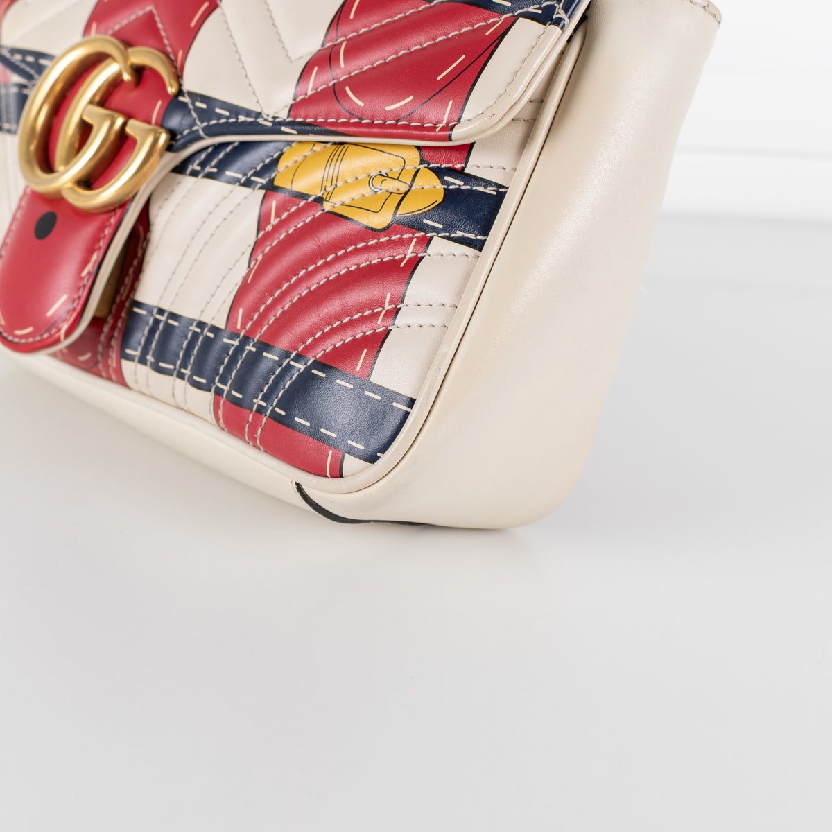 Gucci Cream with Red Blue Yellow Marmont Quilted Flap Shoulder Bag