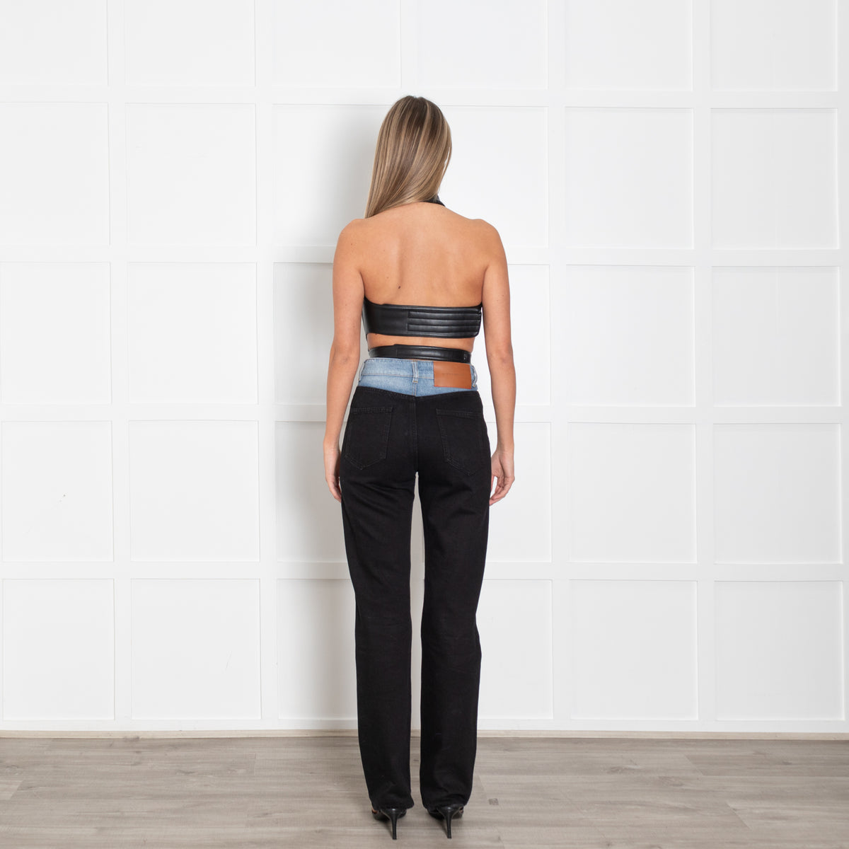 KHY Black Faux Leather Biker Style Halter Top