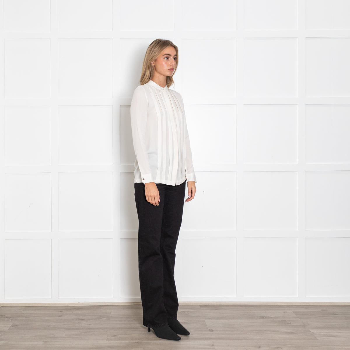 Michael Michael Kors Cream Silk Pin Stuck Front Blouse