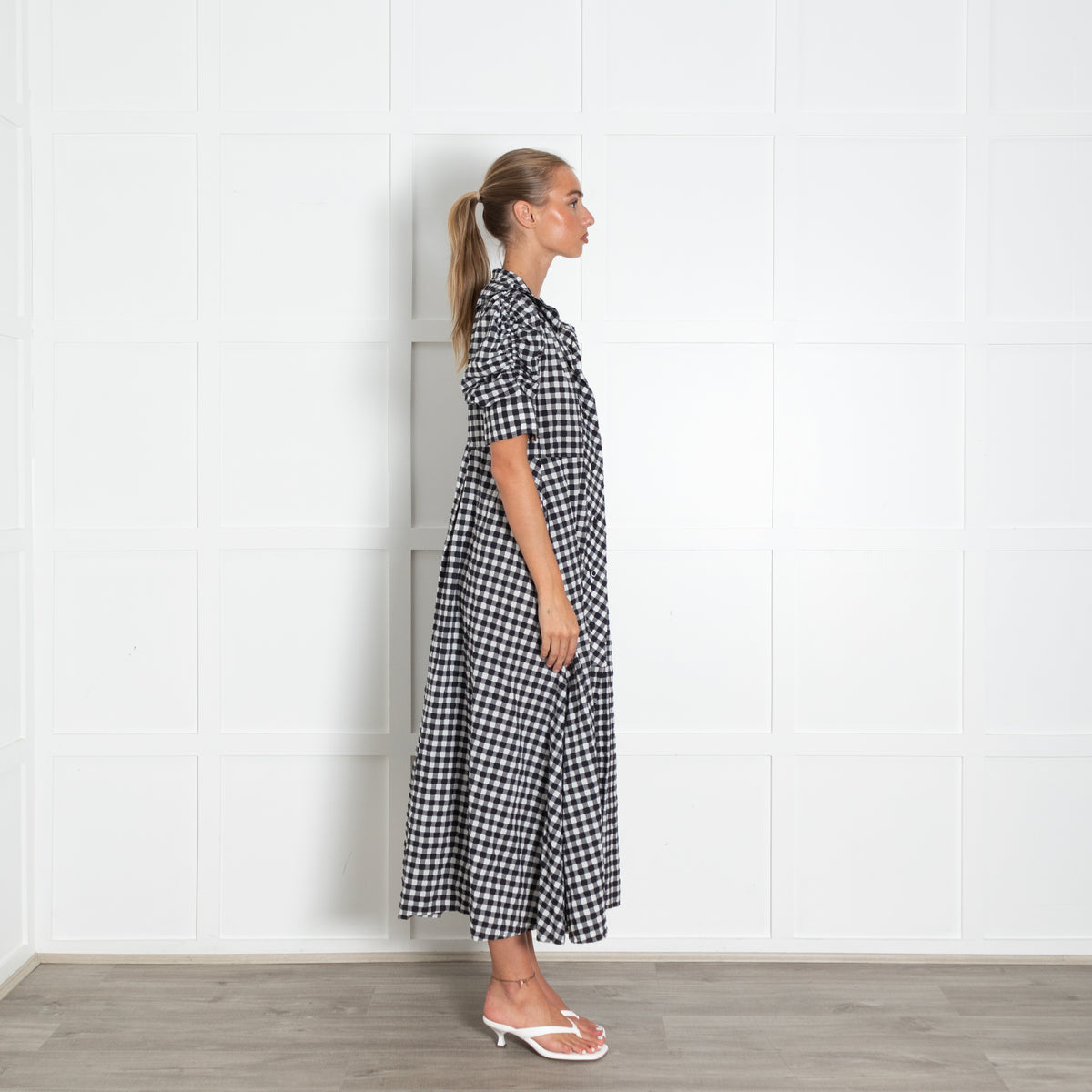 Thierry Colson Black White Gingham Short Sleeve Dress
