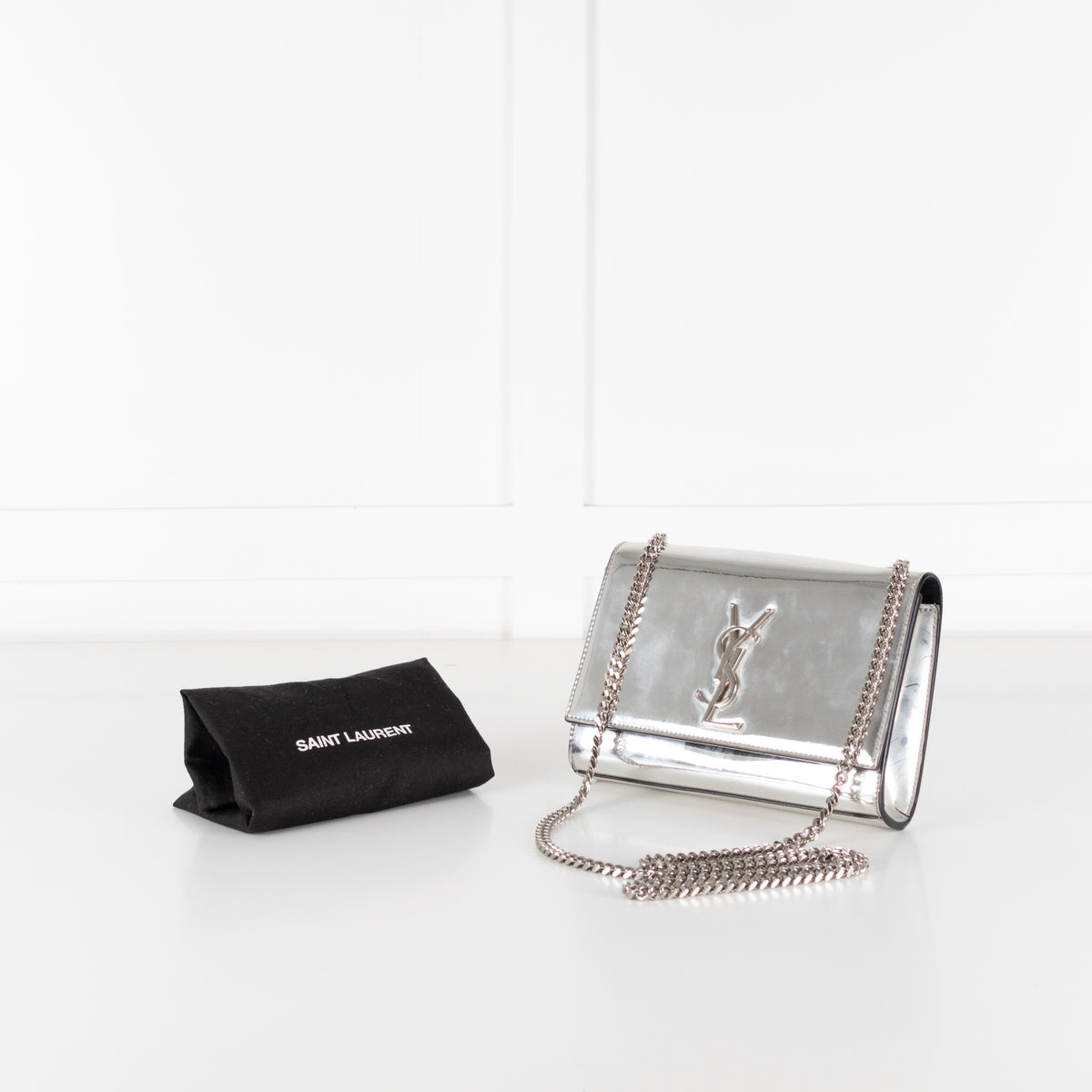 Yves Saint Laurent Silver Mirrored Leather Small Kate Bag