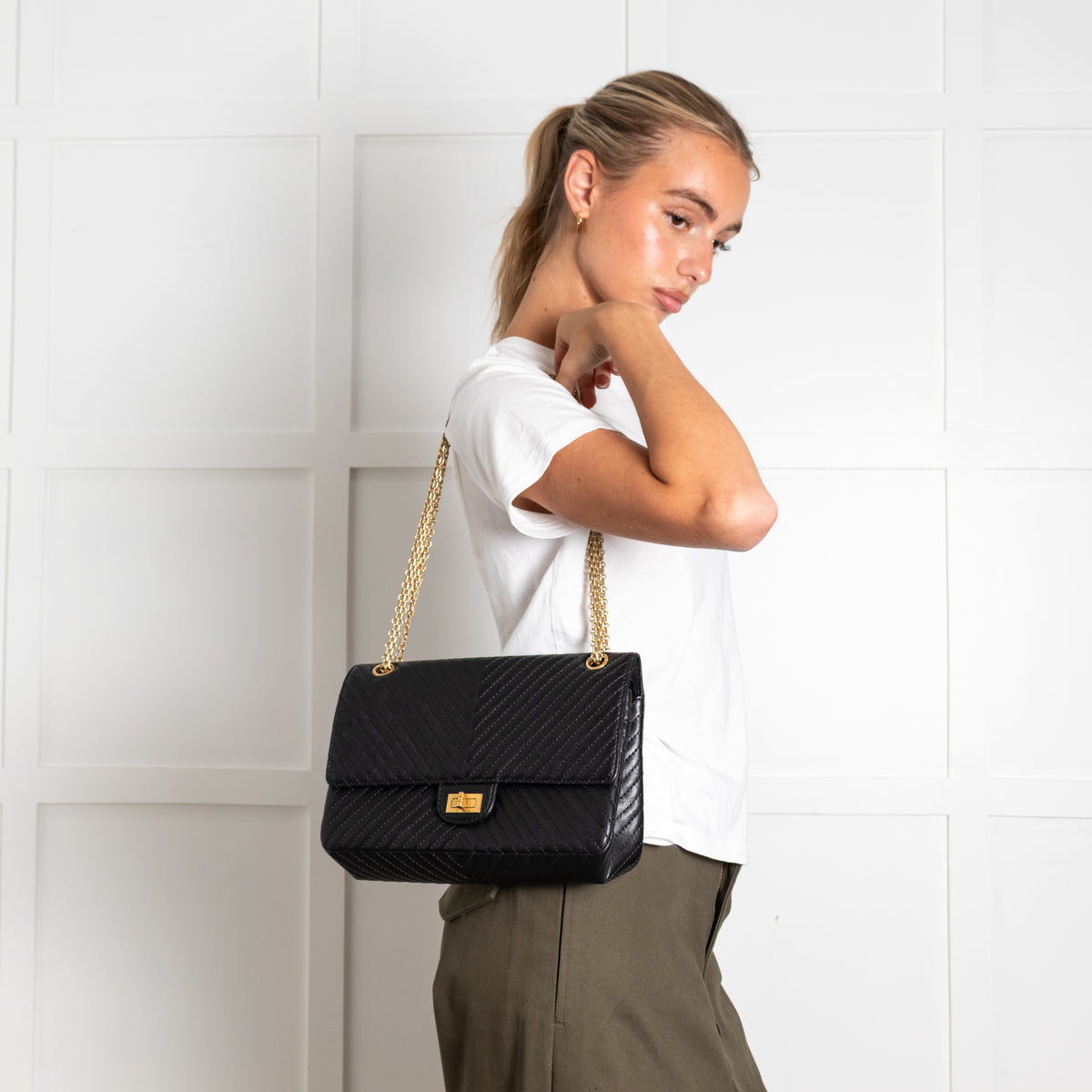 Chanel Black Chevron Quilted Leather Shoulder Bag
